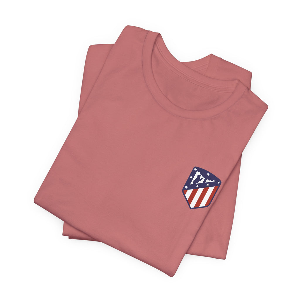 Atletico Madrid Shield T-Shirt Front Chest & Sleeve Logo Soccer Tee