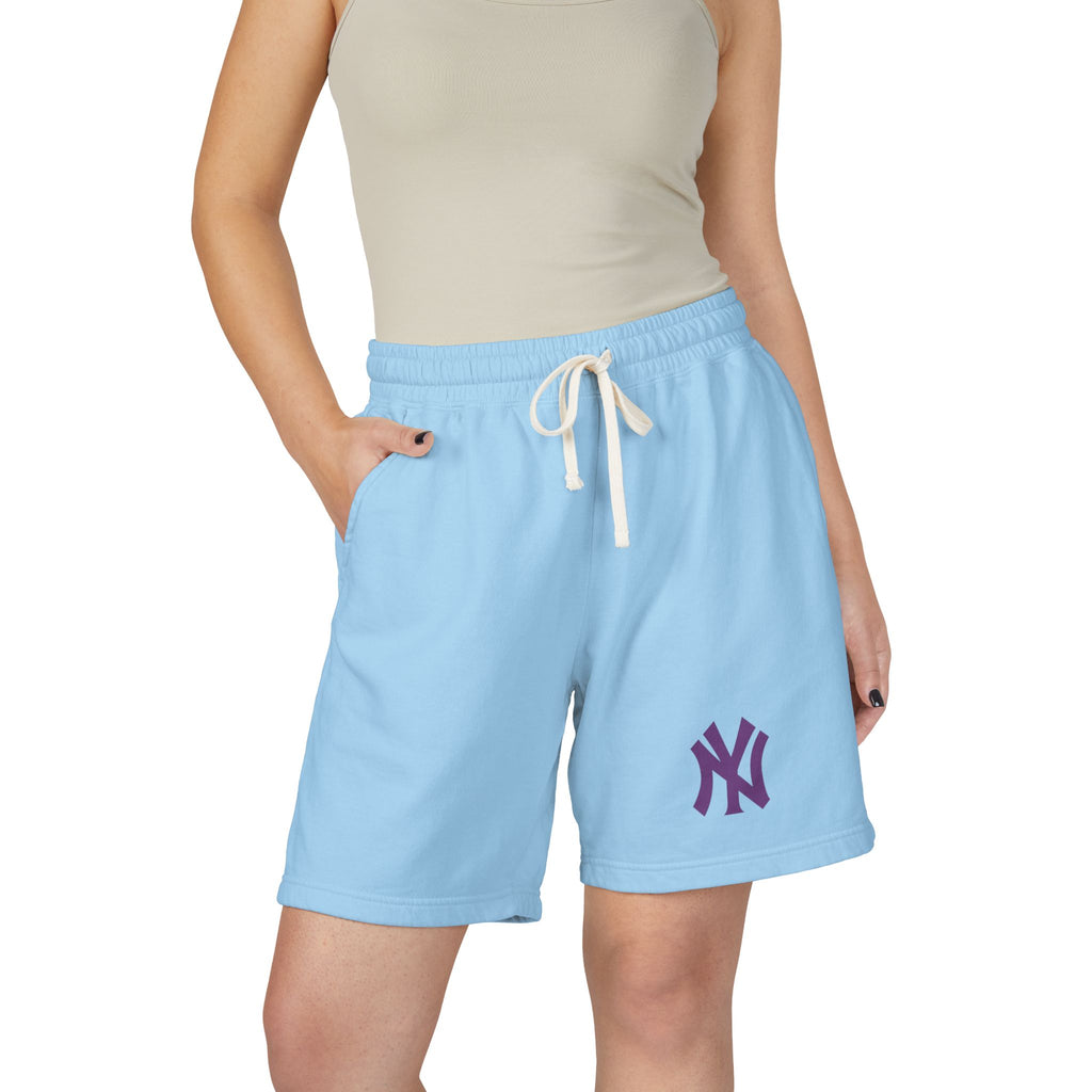 Fleece Sweat Shorts  Cream Lightweight Lounge Shorts with Purple NY Logo