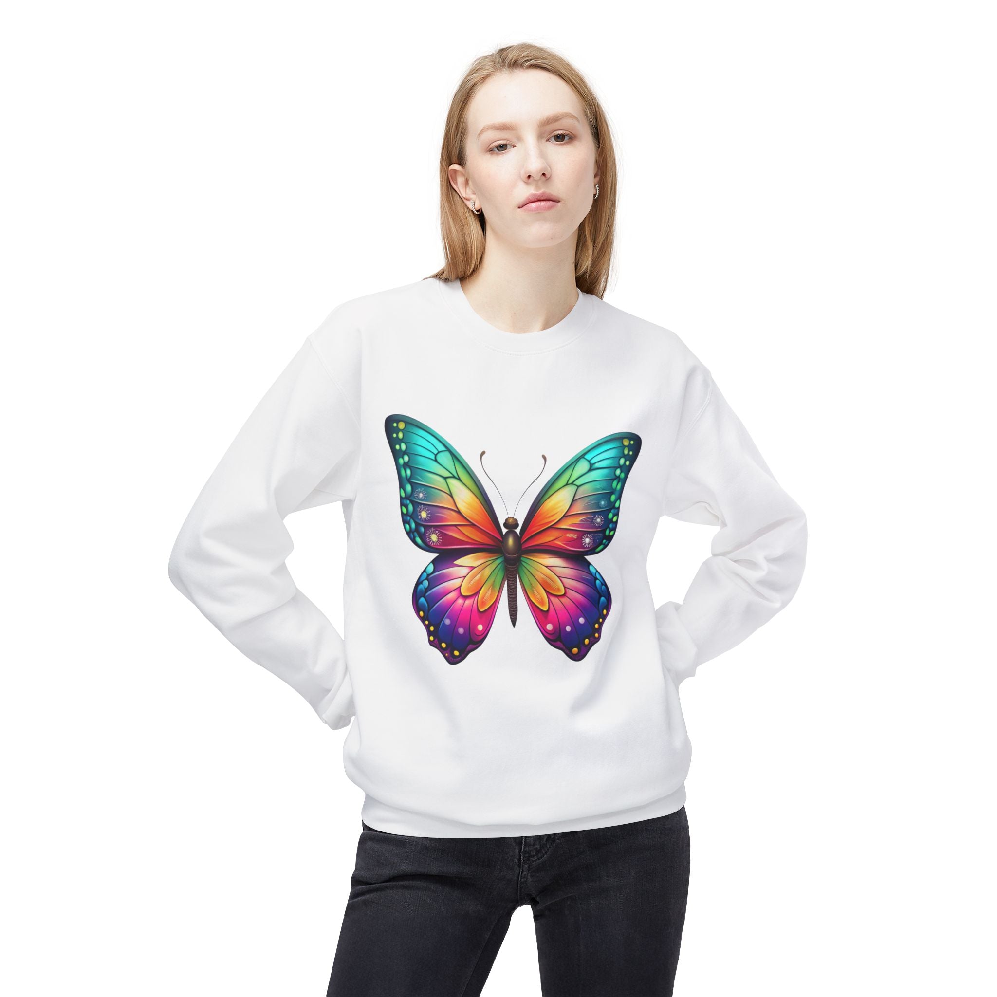 Rainbow Butterfly Sweatshirt Colorful Monarch Wing Graphic