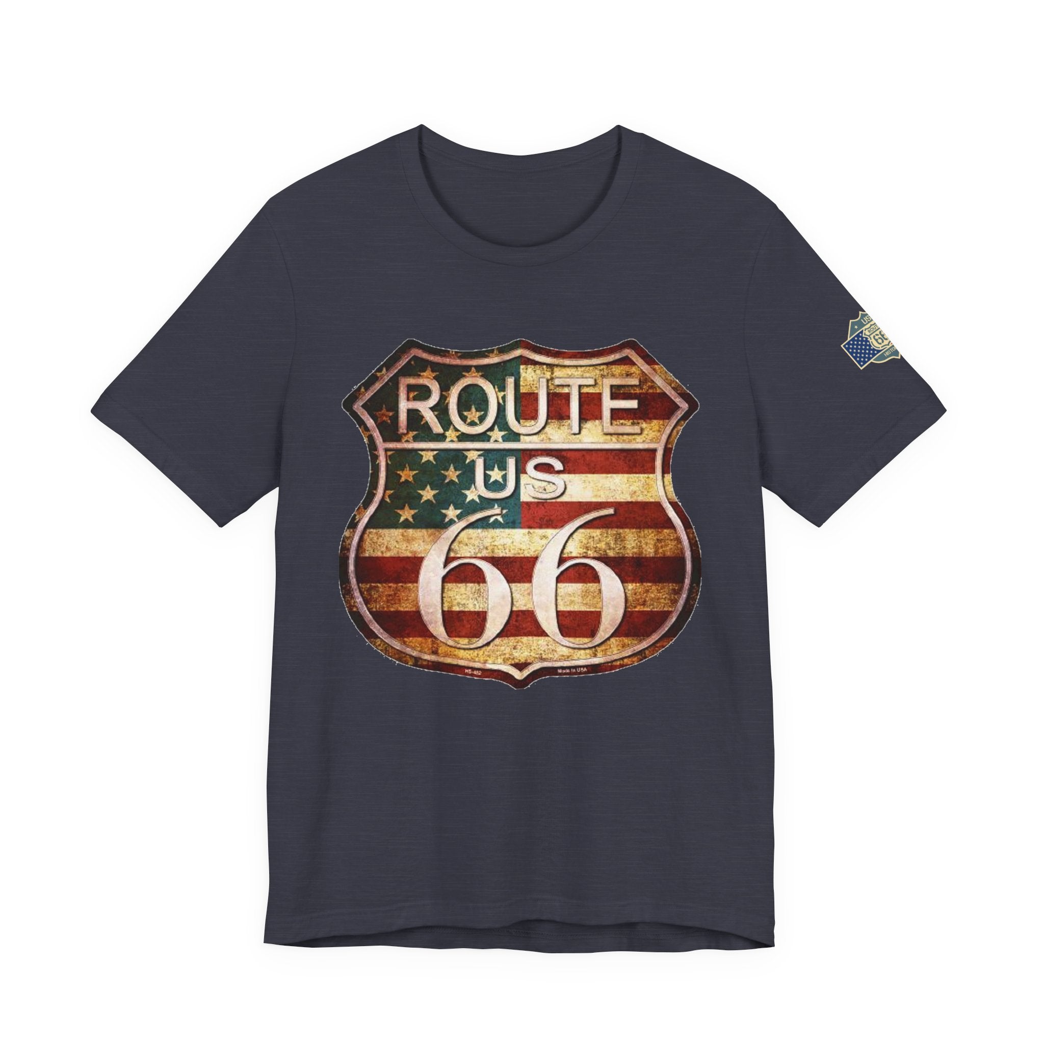 Route 66 Shield Tee Vintage American Flag Road Sign
