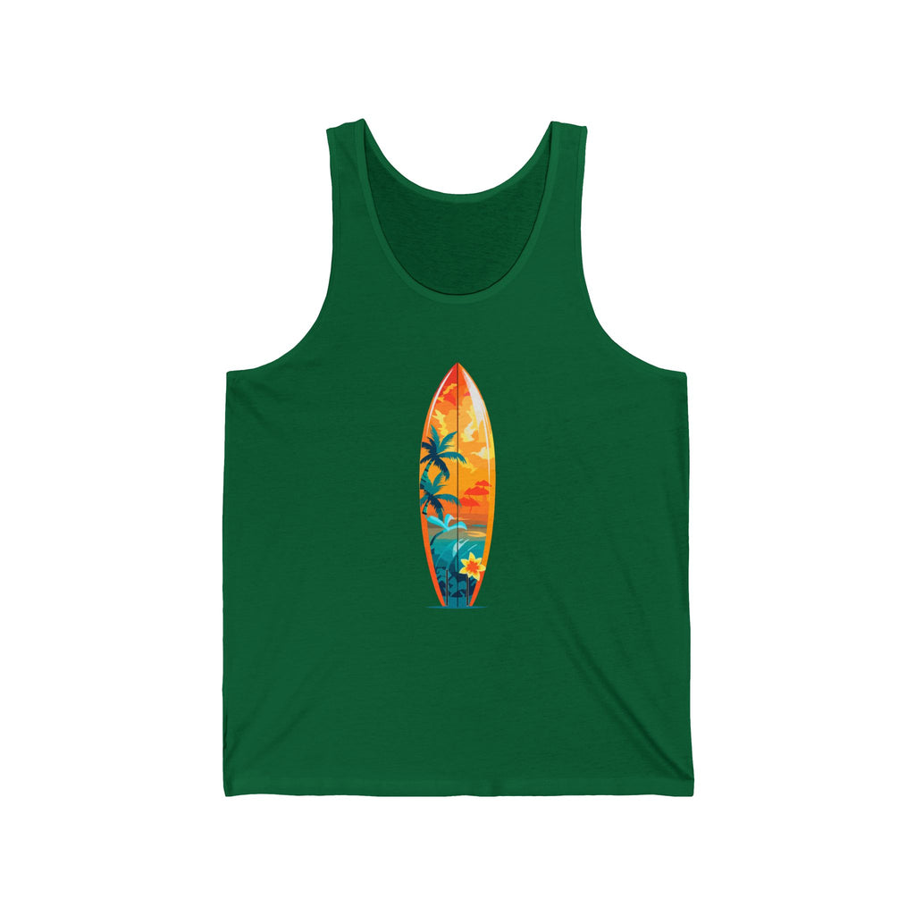 Surfboard Graphic Tank Top Tropical Sunset Surfing Design