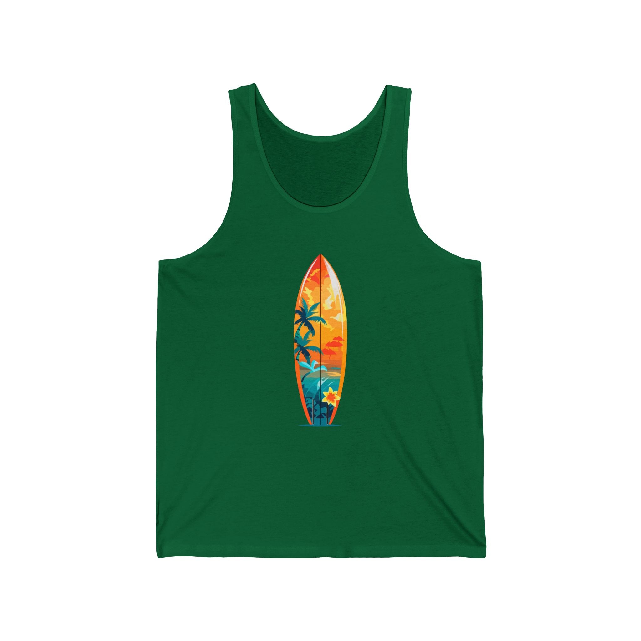 Surfboard Graphic Tank Top Tropical Sunset Surfing Design