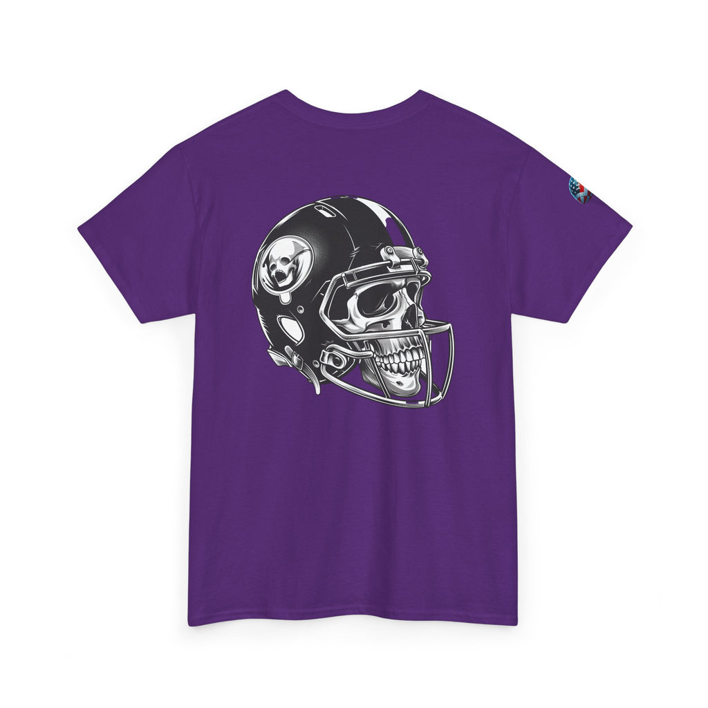 Skull Helmet Football Tee — Grunge Athletic Graphic T‑Shirt