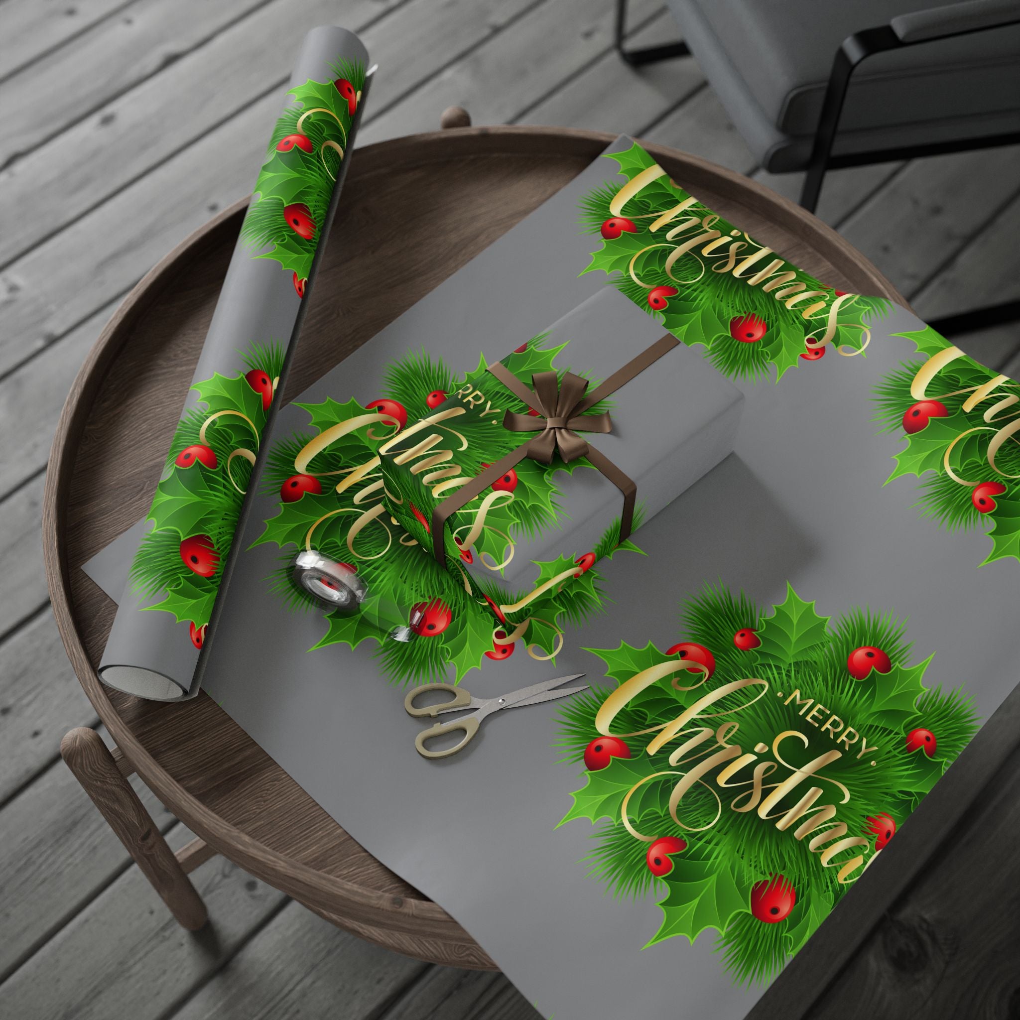Holly & Berries Wrapping Paper  Holiday Gift Wrap Roll