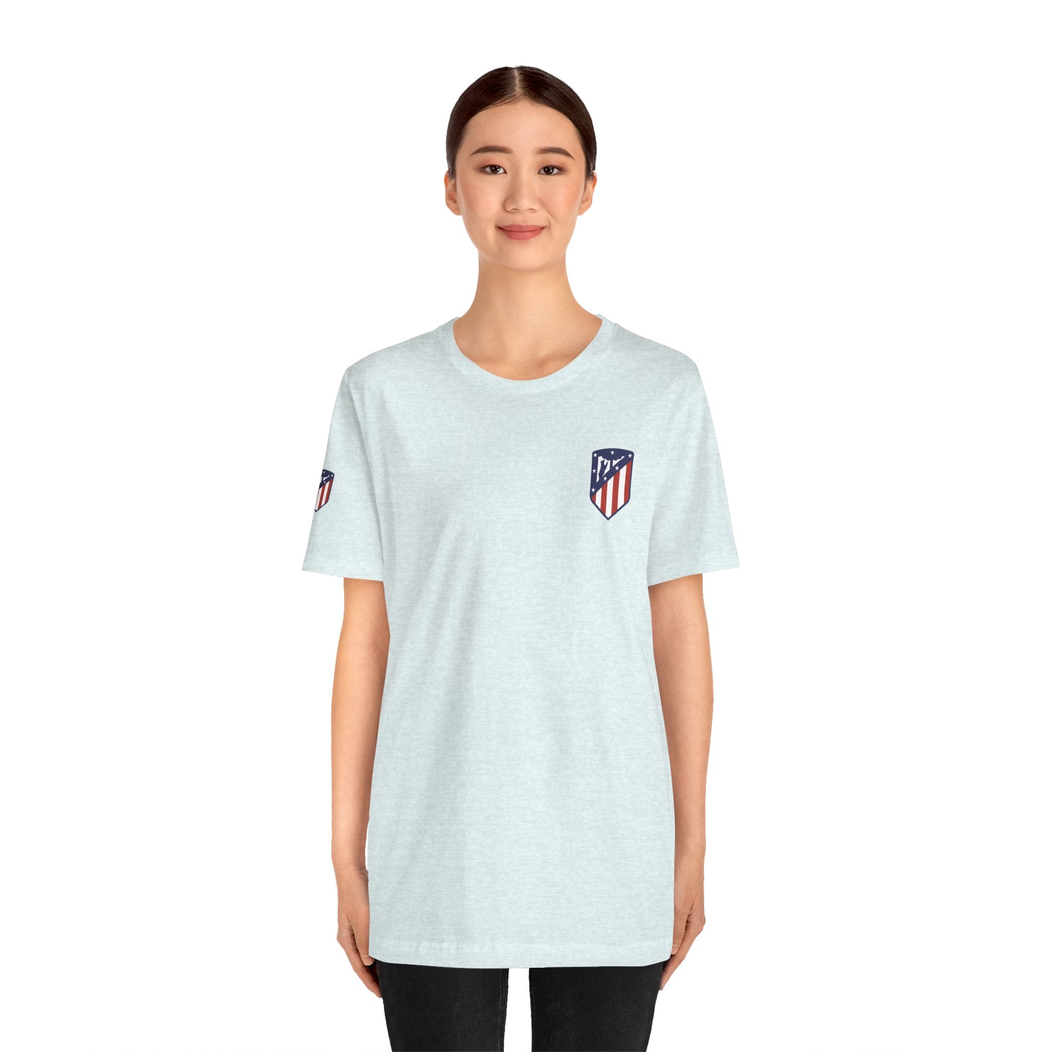 Atletico Madrid Shield T-Shirt Front Chest & Sleeve Logo Soccer Tee