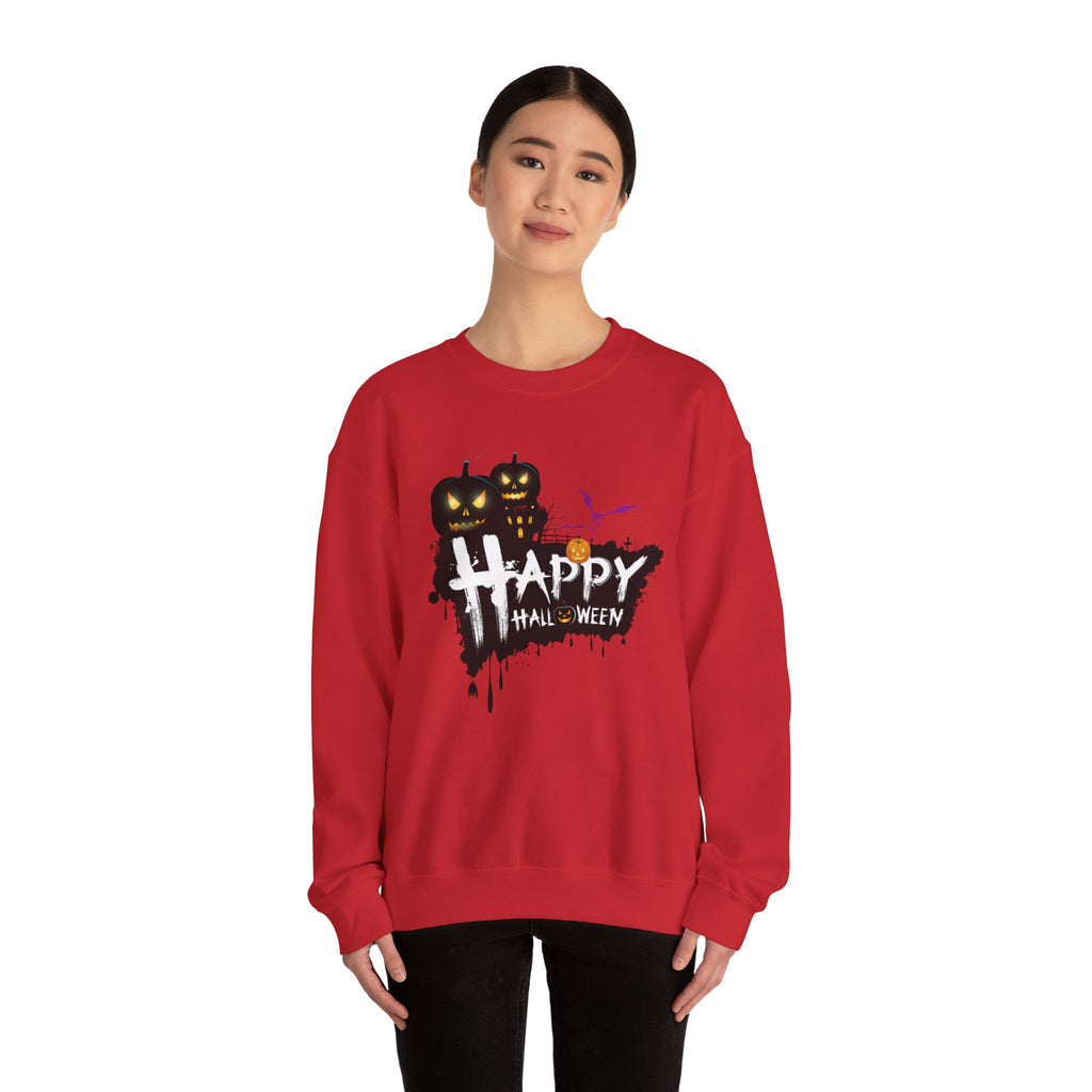 Halloween Pumpkin Crewneck Sweatshirt — "Happy Halloween" Graphic