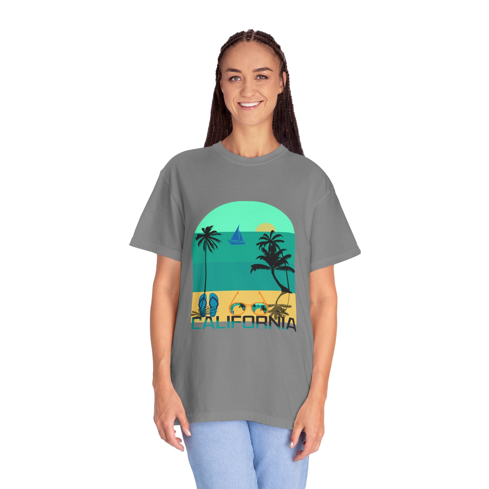 California Beach Surf T-Shirt  Retro Palm Trees & ‘SURFING’ Graphic