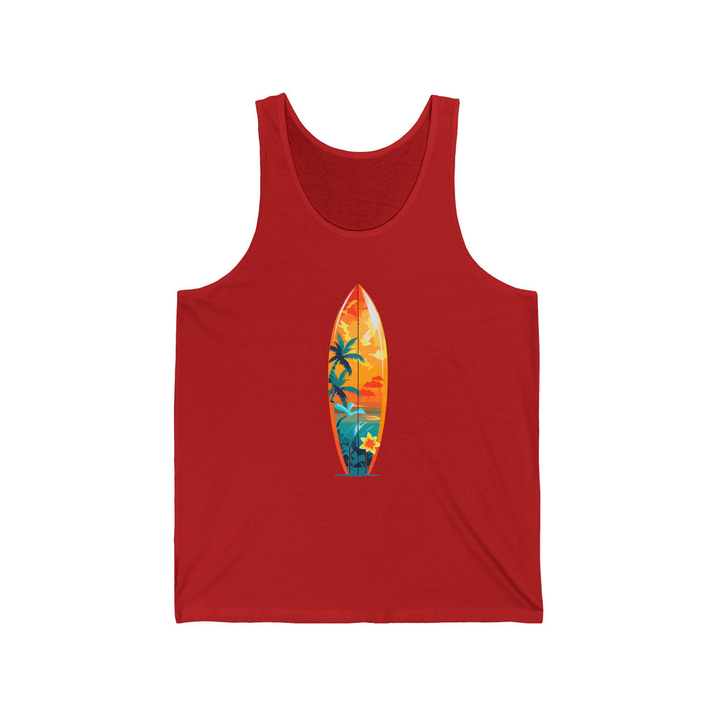 Surfboard Graphic Tank Top Tropical Sunset Surfing Design