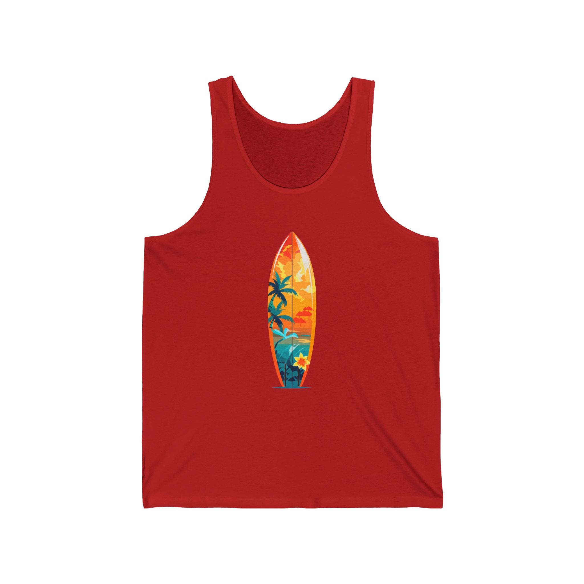 Surfboard Graphic Tank Top Tropical Sunset Surfing Design