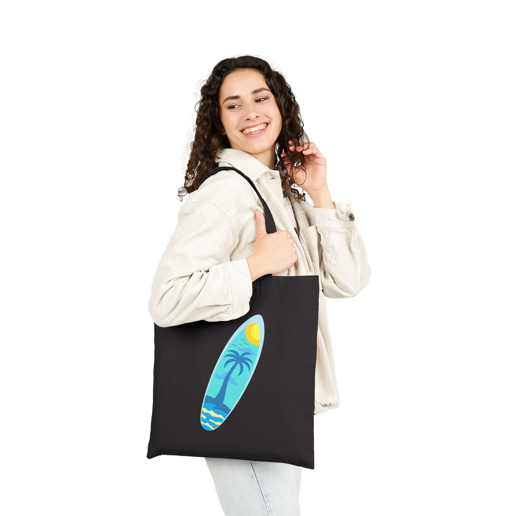 California Paradise Tote Bag  Beach Surf Canvas Tote (Palm Trees, Surfboard)
