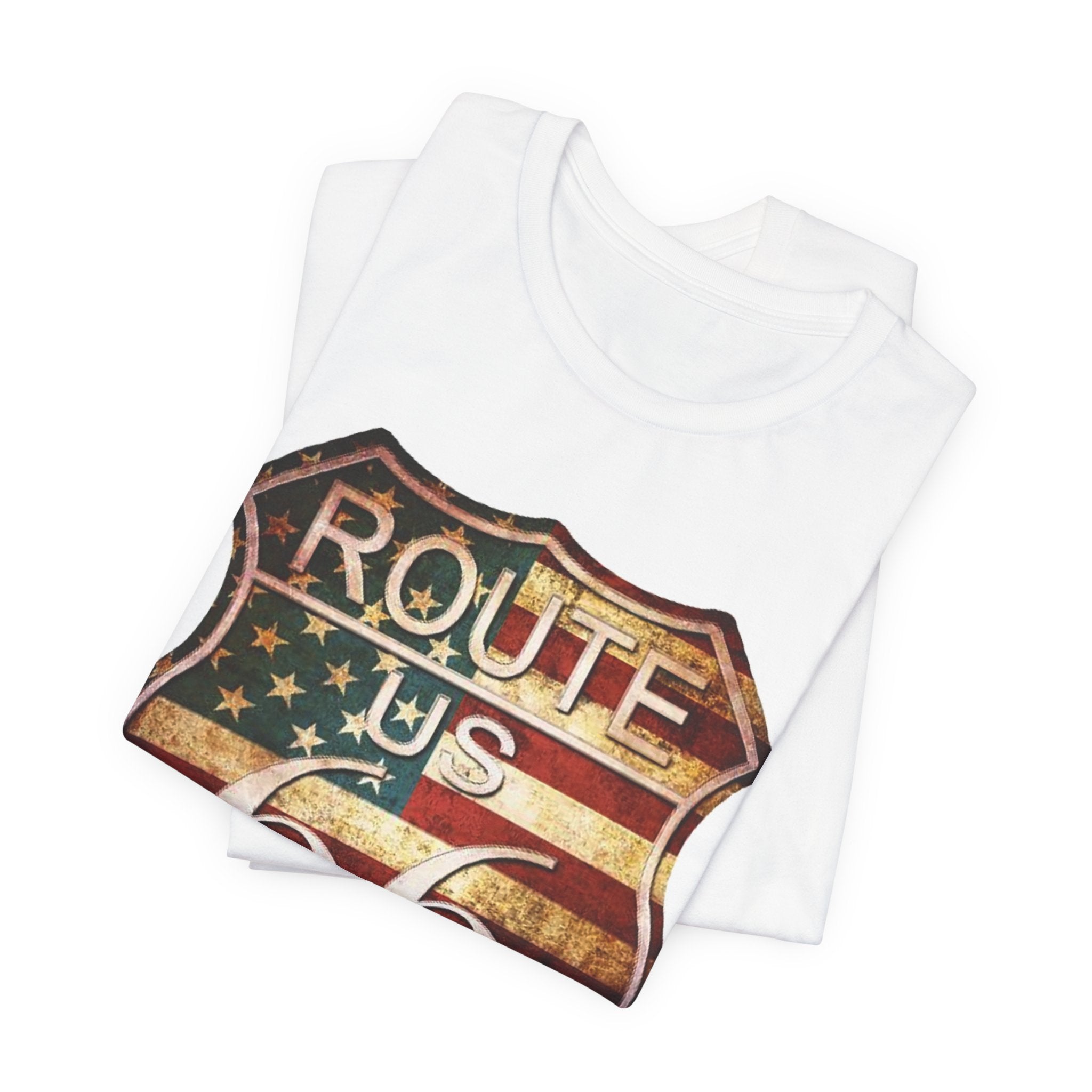 Route 66 Shield Tee Vintage American Flag Road Sign
