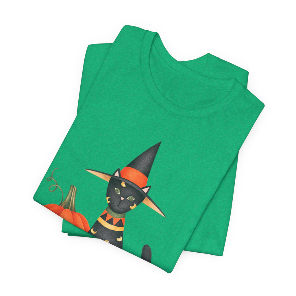 Halloween Cat Tee, Spooky Cat Shirt, Unisex Halloween T-Shirt, Pumpkin Cat Apparel, Halloween Costume Tee