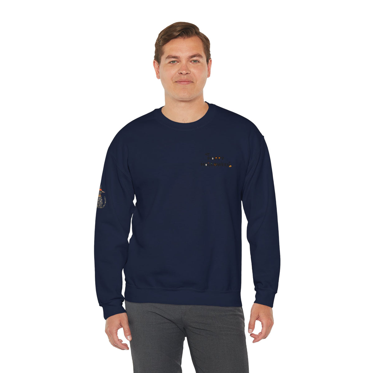 Halloween Candy Crewneck Sweatshirt — 'Happy Halloween' Jack-o'-Lantern & Candy Design