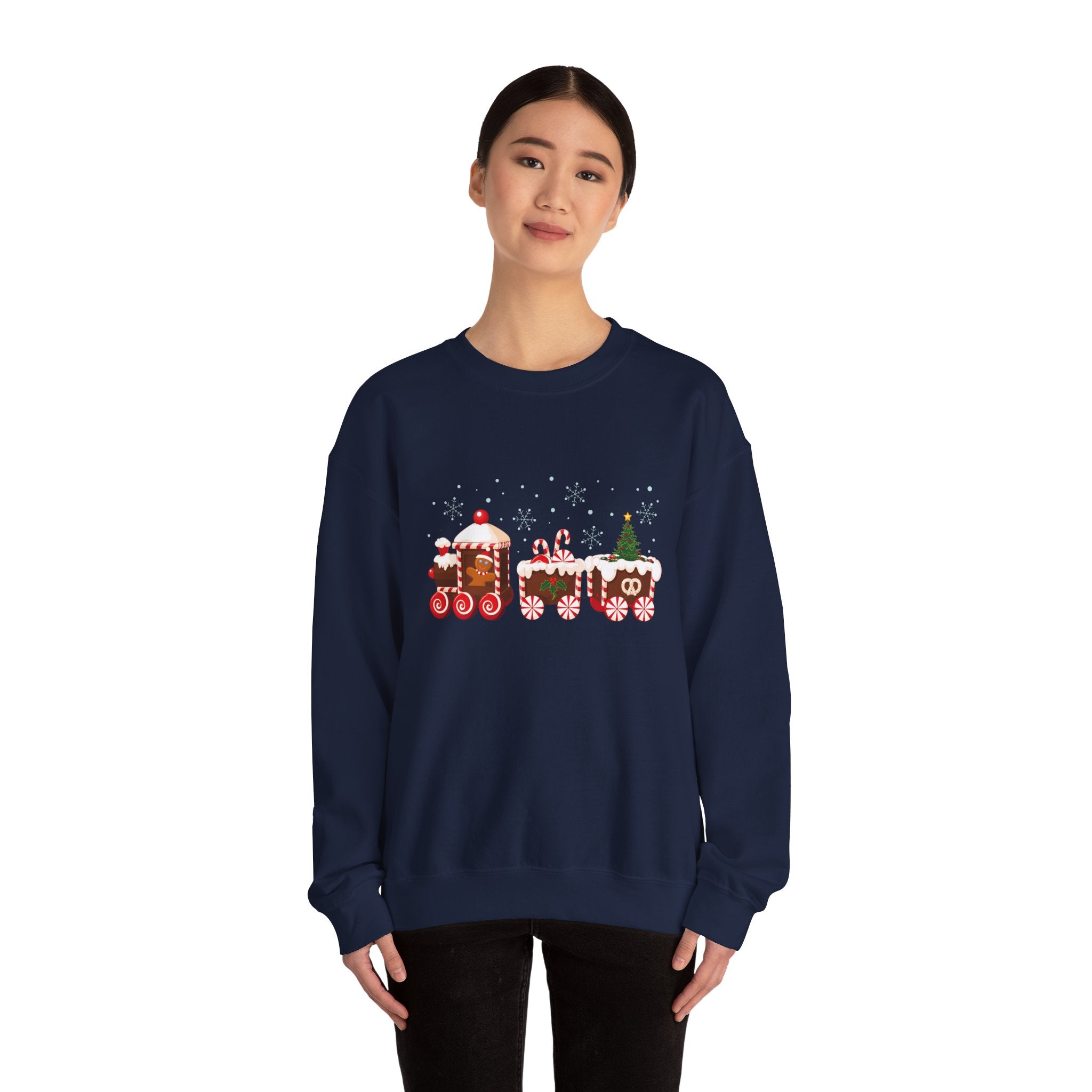 Gingerbread Train crewneck sweatshirt | Merry Christmas back print