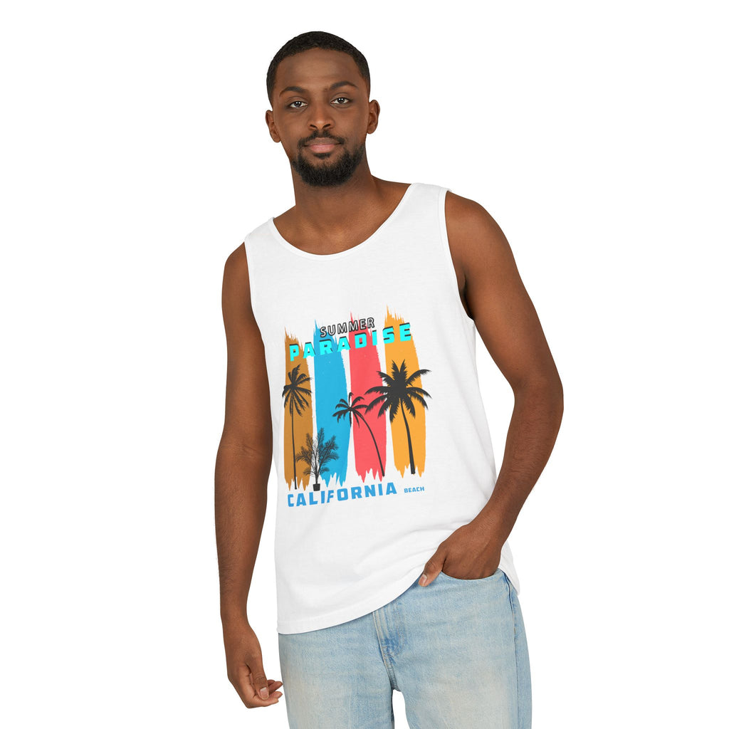 California Paradise Palm Tank Top Retro Beach Sunset Graphic