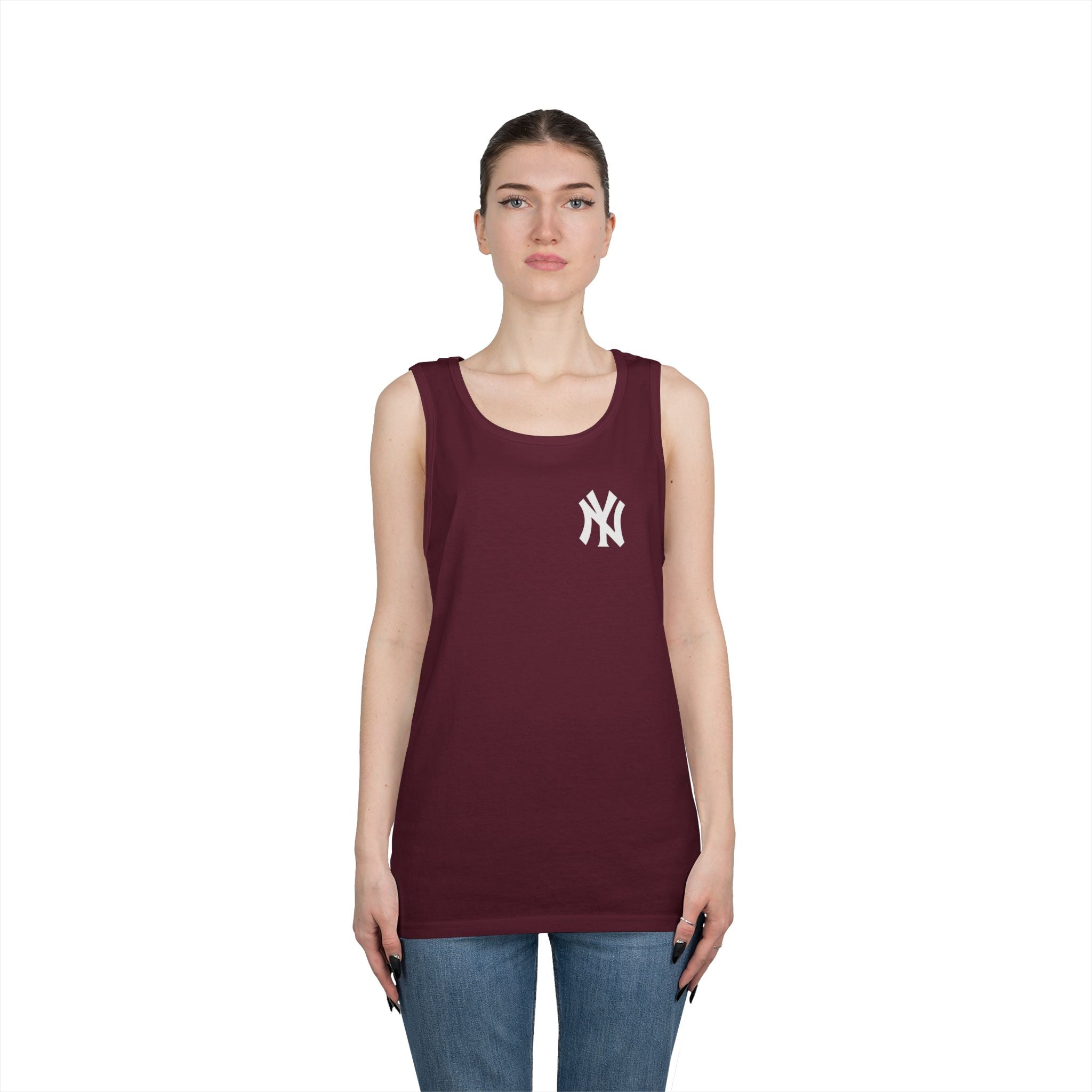 NYC Brooklyn Tank Top  Minimal Yankees Logo Front, Red NYC Back Streetwear