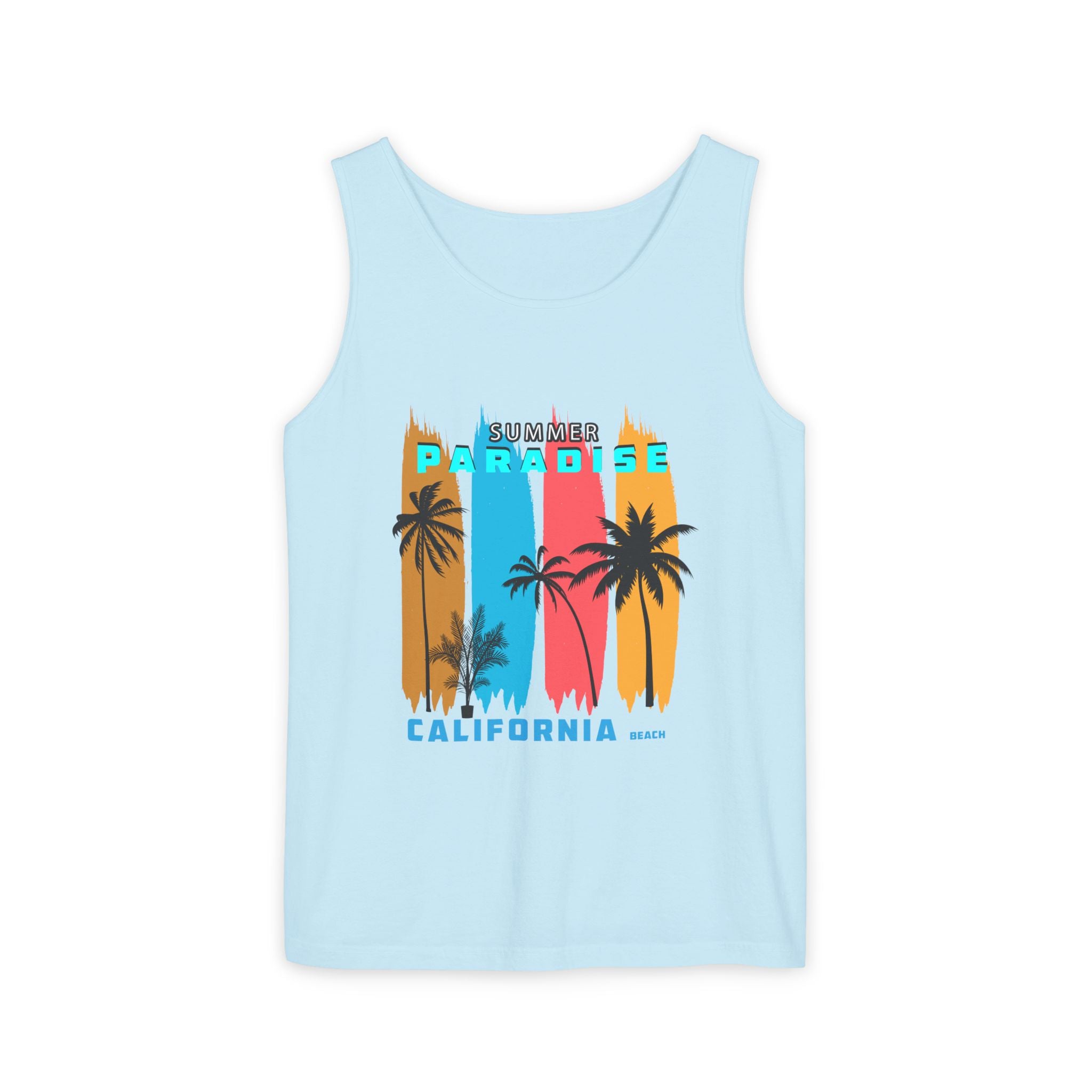 California Paradise Palm Tank Top Retro Beach Sunset Graphic