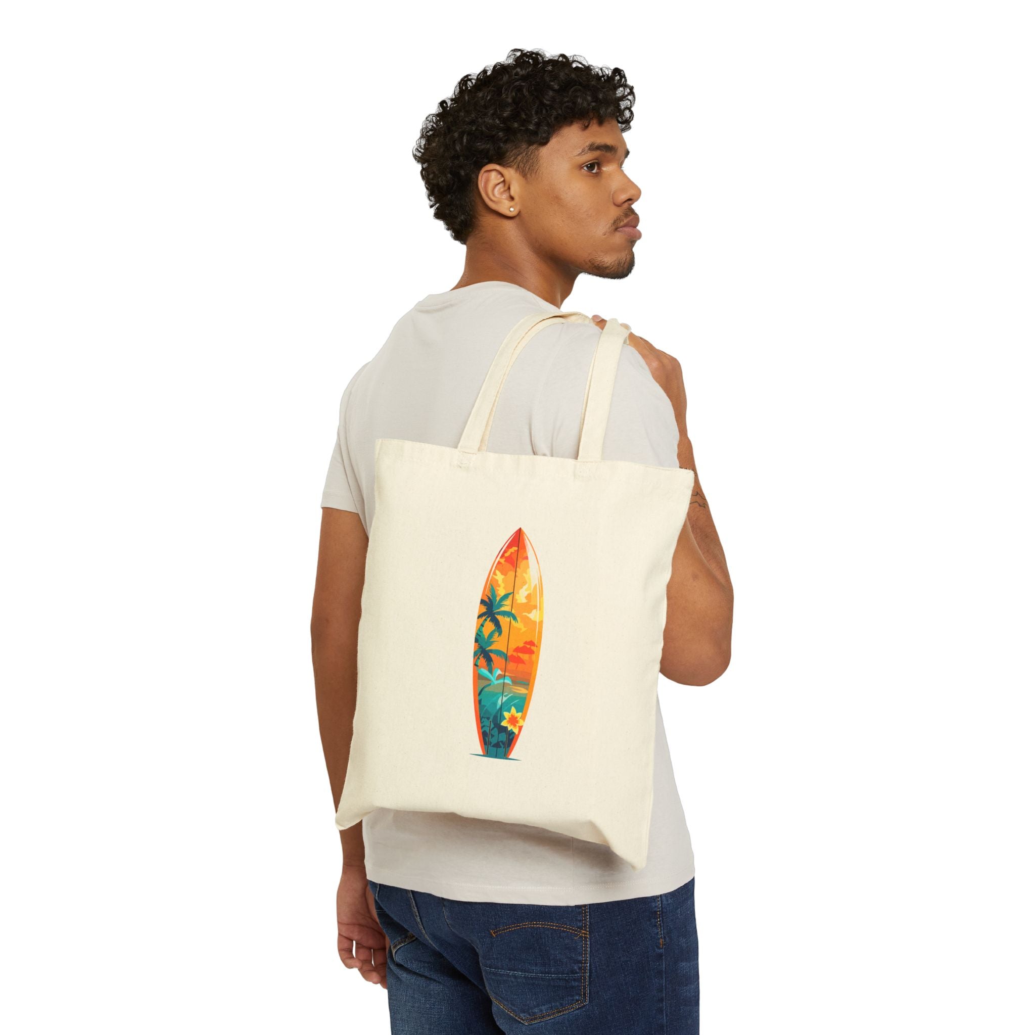 Venice Beach Surf Tote  Canvas Beach Bag with Sunset Palm & Surfboard Design