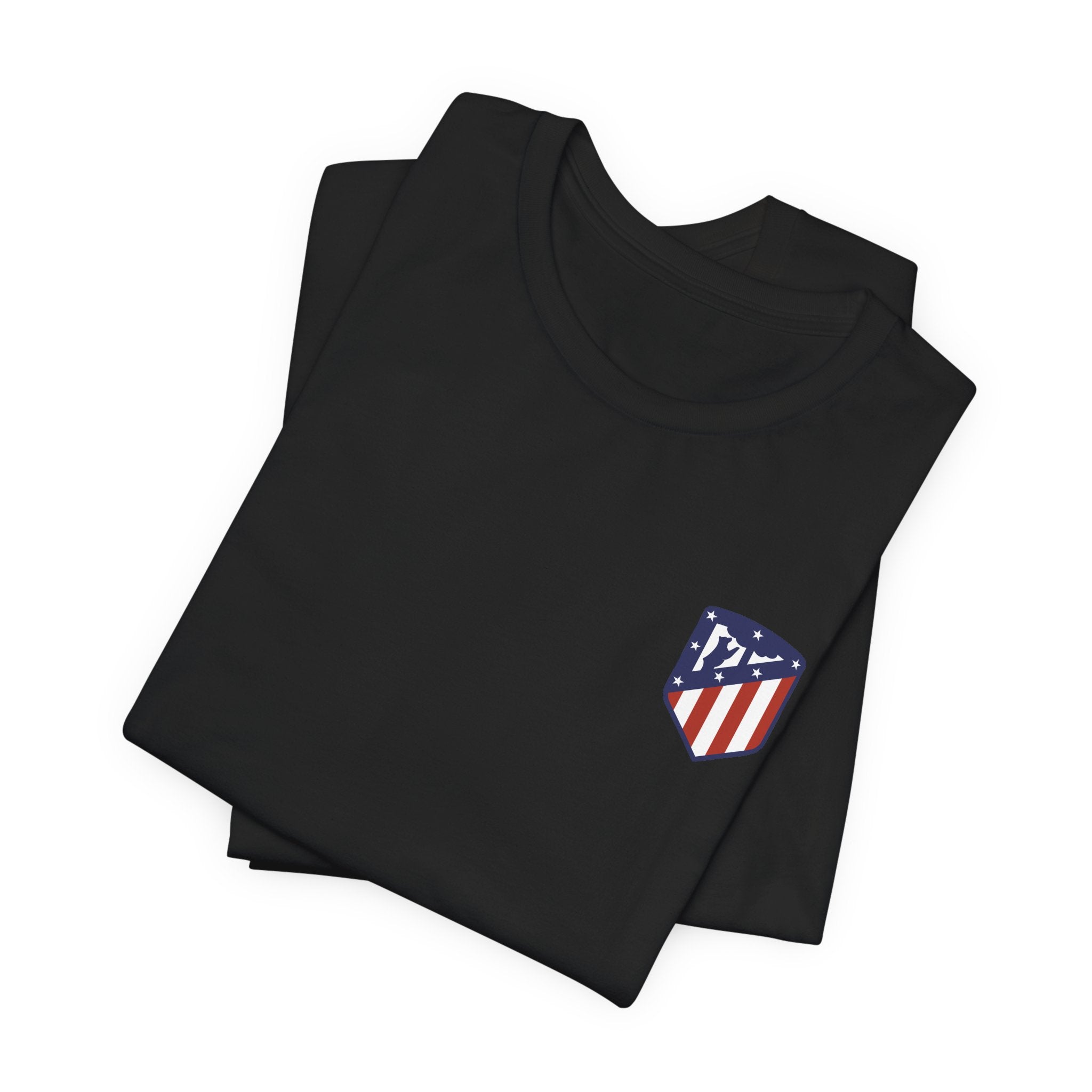Atletico Madrid Shield T-Shirt Front Chest & Sleeve Logo Soccer Tee