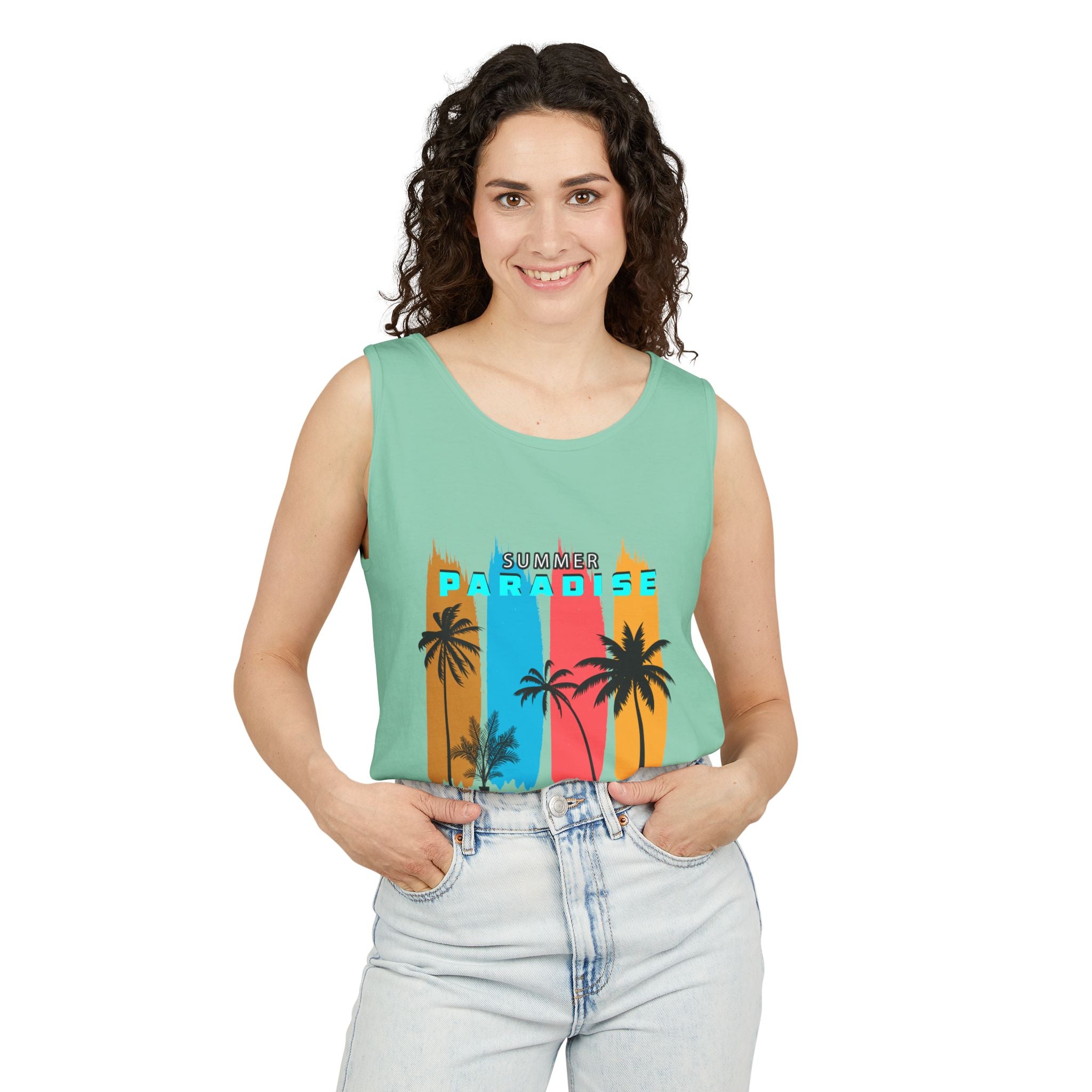 California Paradise Palm Tank Top Retro Beach Sunset Graphic