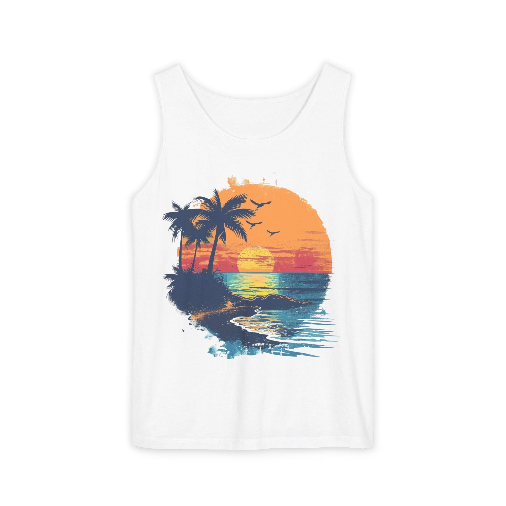Tropical Sunset Tank Top Palm Tree Beach Graphic Tank