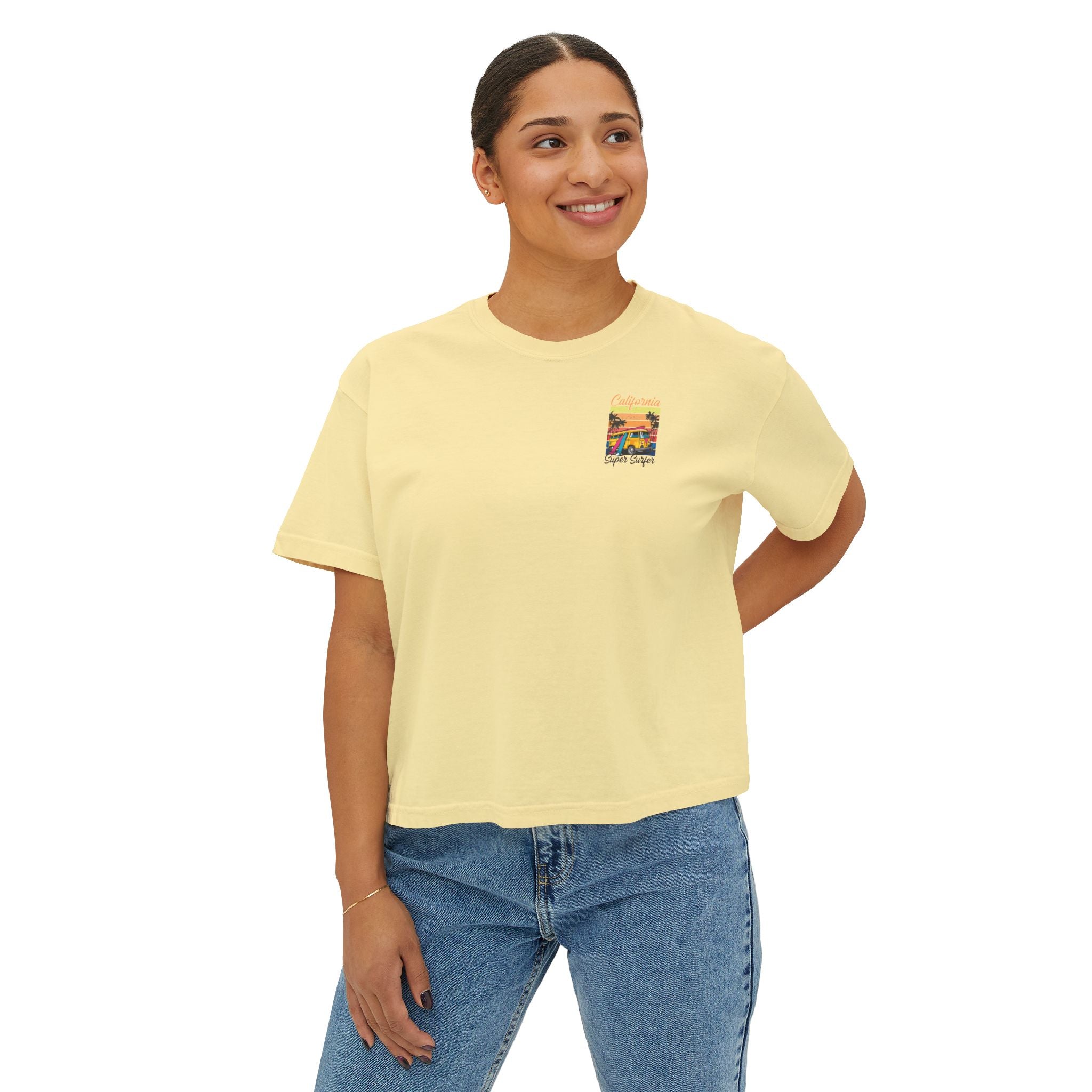 Los Angeles Sunset Women's Boxy Tee  Retro Palm Tree City Graphic