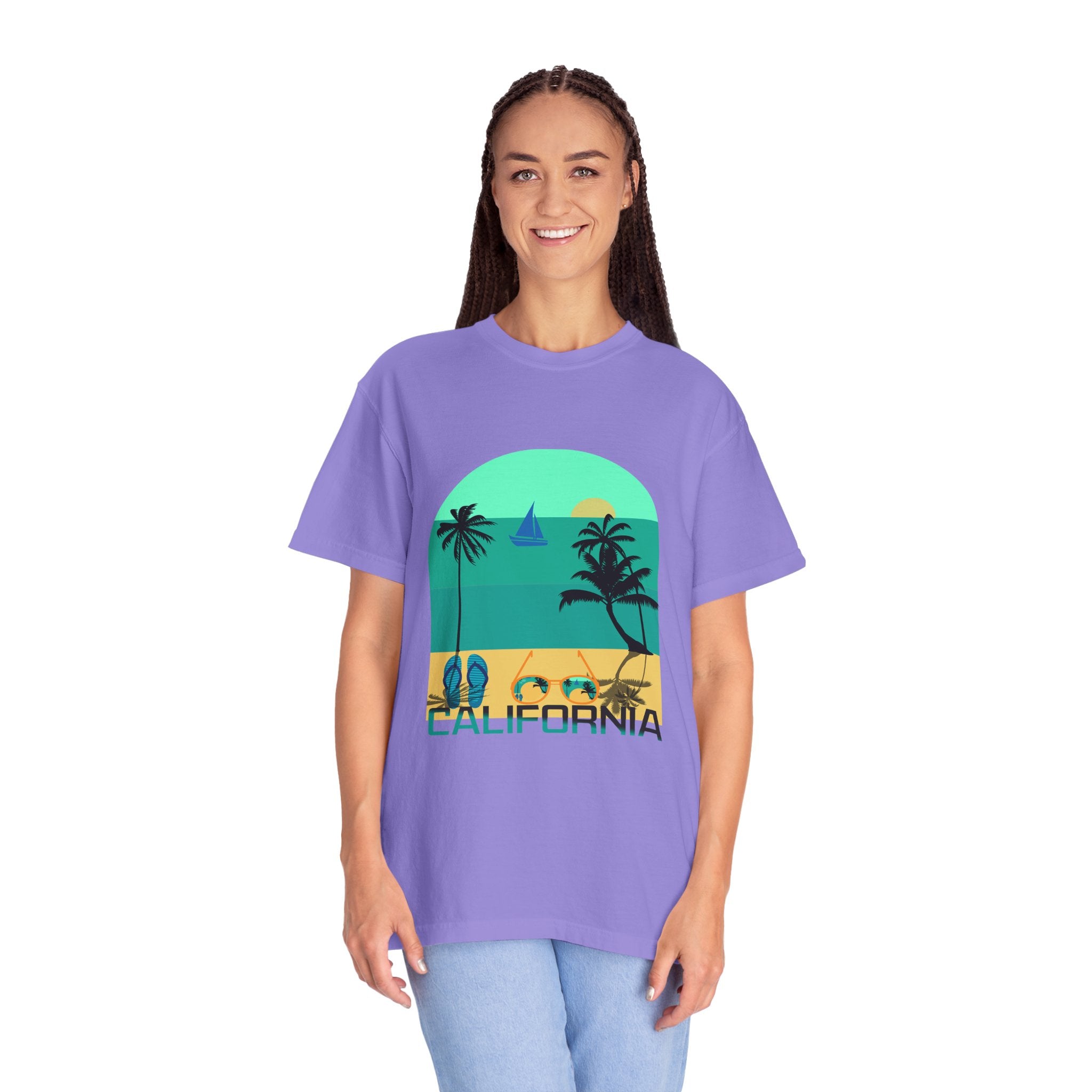 California Beach Surf T-Shirt  Retro Palm Trees & ‘SURFING’ Graphic
