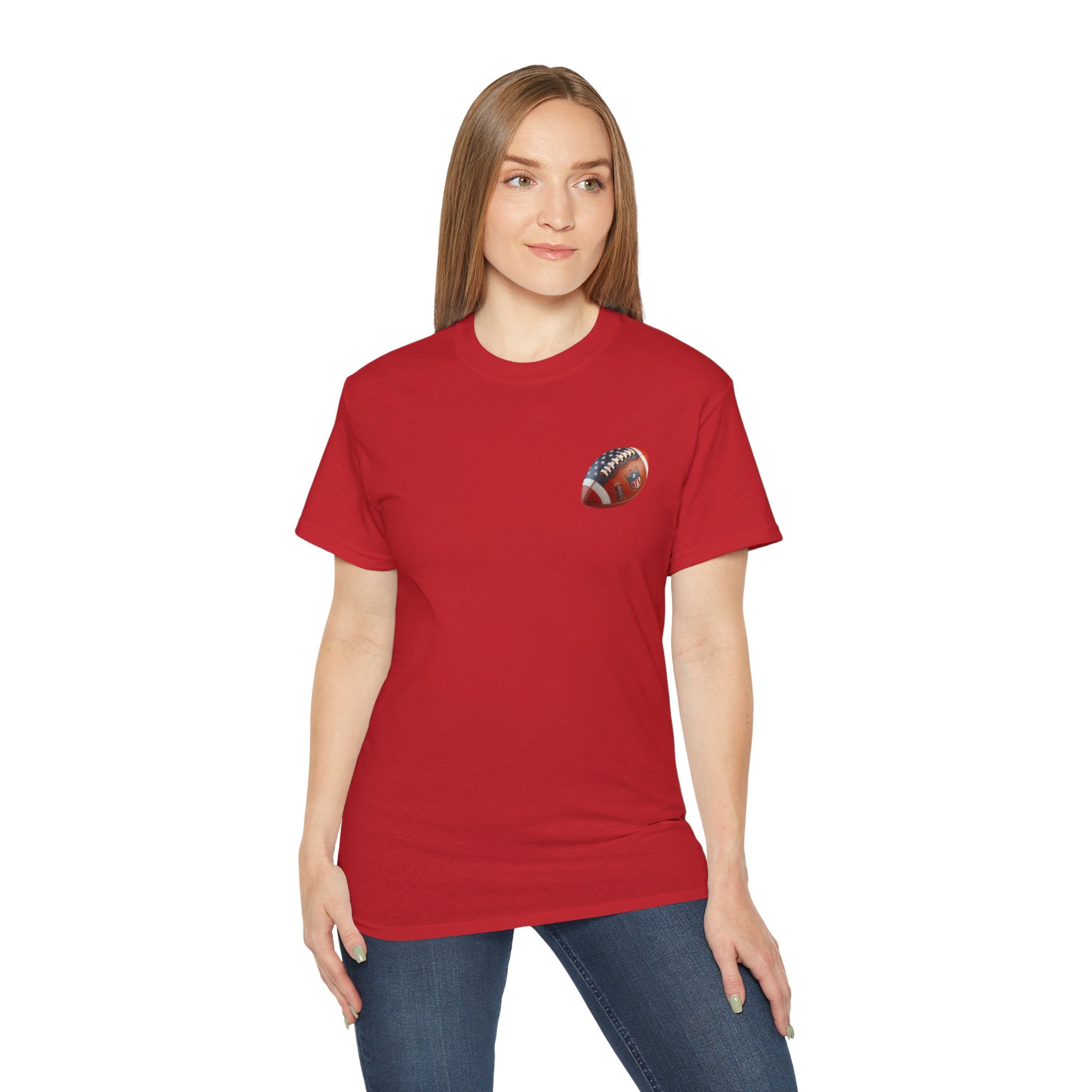 Football Helmet & Ball Graphic Tee  Vintage Red Helmet Short-Sleeve Shirt
