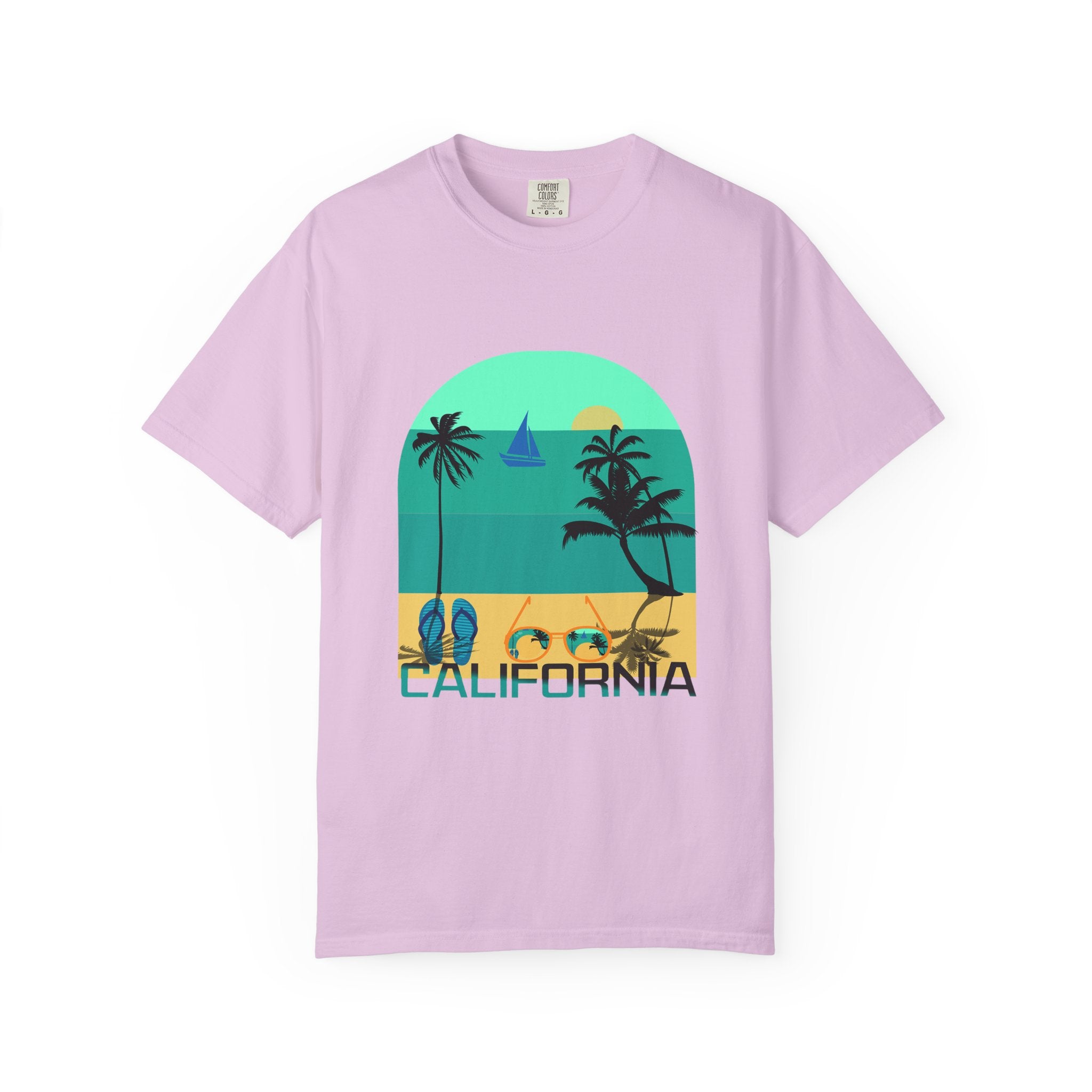 California Beach Surf T-Shirt  Retro Palm Trees & ‘SURFING’ Graphic