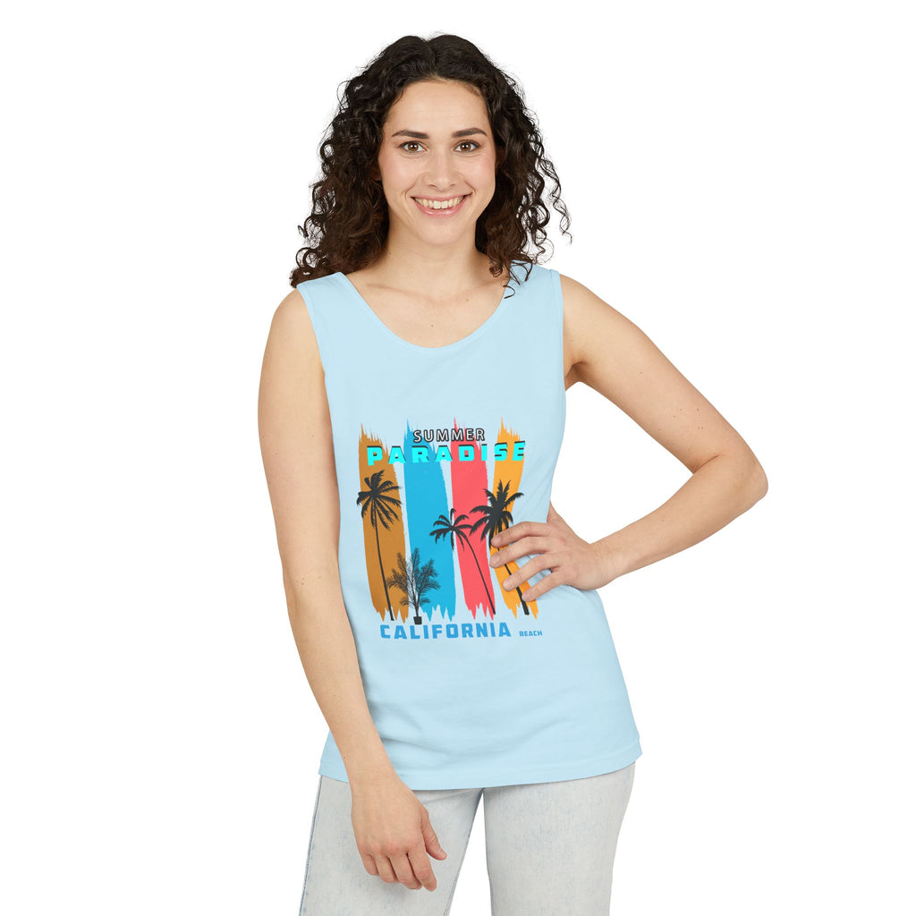 California Paradise Palm Tank Top Retro Beach Sunset Graphic
