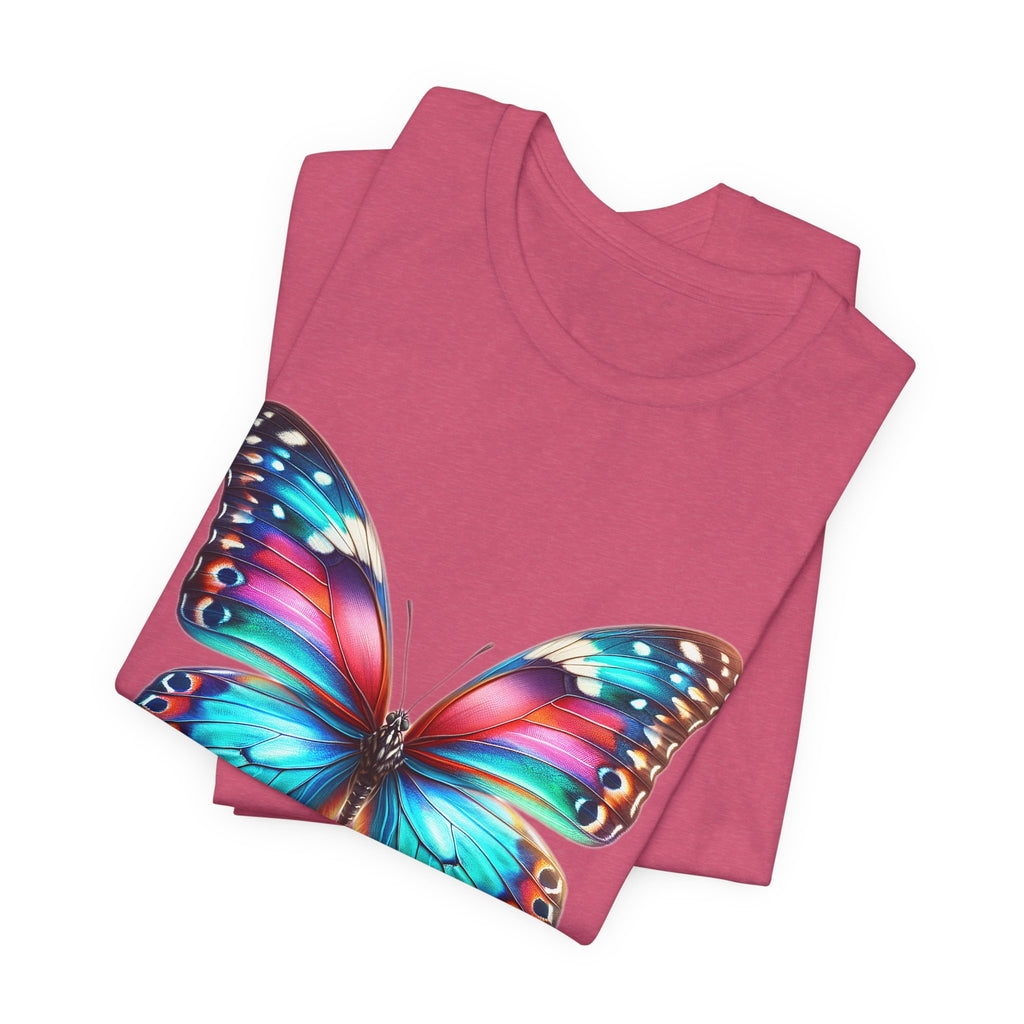 Vibrant Rainbow Butterfly Tee Colorful Monarch Wing Graphic