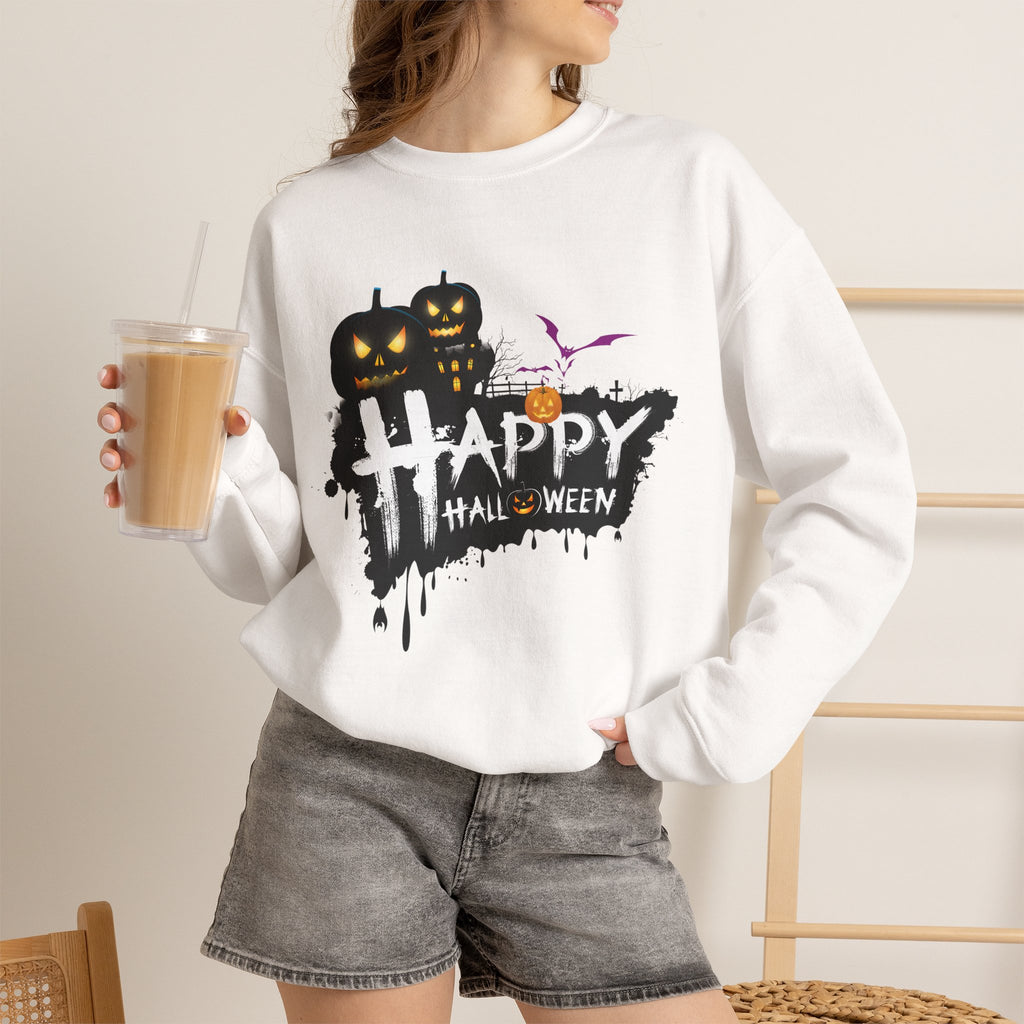Halloween Pumpkin Crewneck Sweatshirt — "Happy Halloween" Graphic