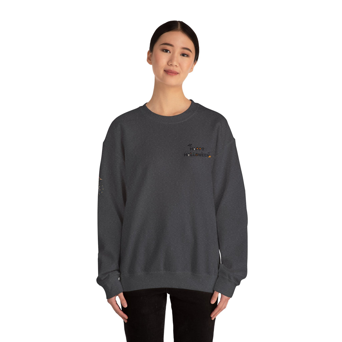 Halloween Candy Crewneck Sweatshirt — 'Happy Halloween' Jack-o'-Lantern & Candy Design