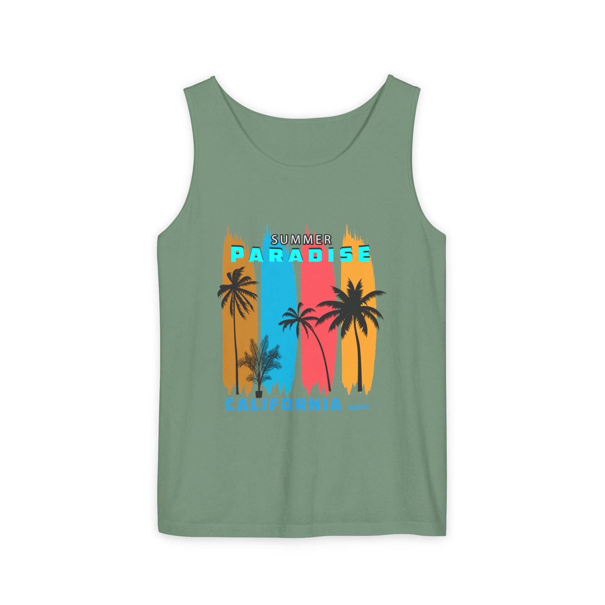 California Paradise Palm Tank Top Retro Beach Sunset Graphic