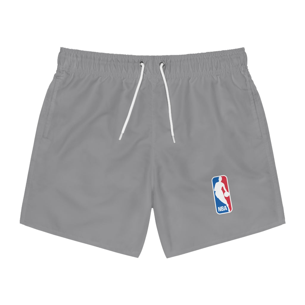 NBA Logo Swim Trunks  Men’s Grey Athletic Swim Shorts