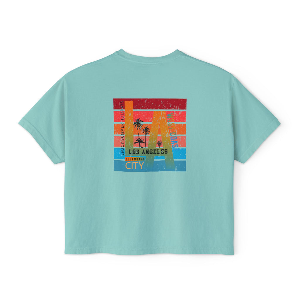 Los Angeles Sunset Women's Boxy Tee  Retro Palm Tree City Graphic