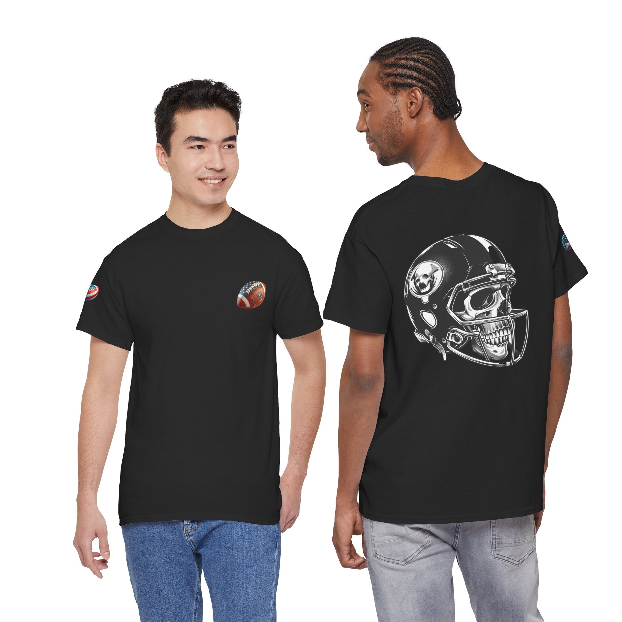Skull Helmet Football Tee — Grunge Athletic Graphic T‑Shirt