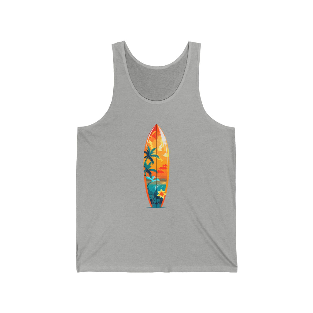 Surfboard Graphic Tank Top Tropical Sunset Surfing Design