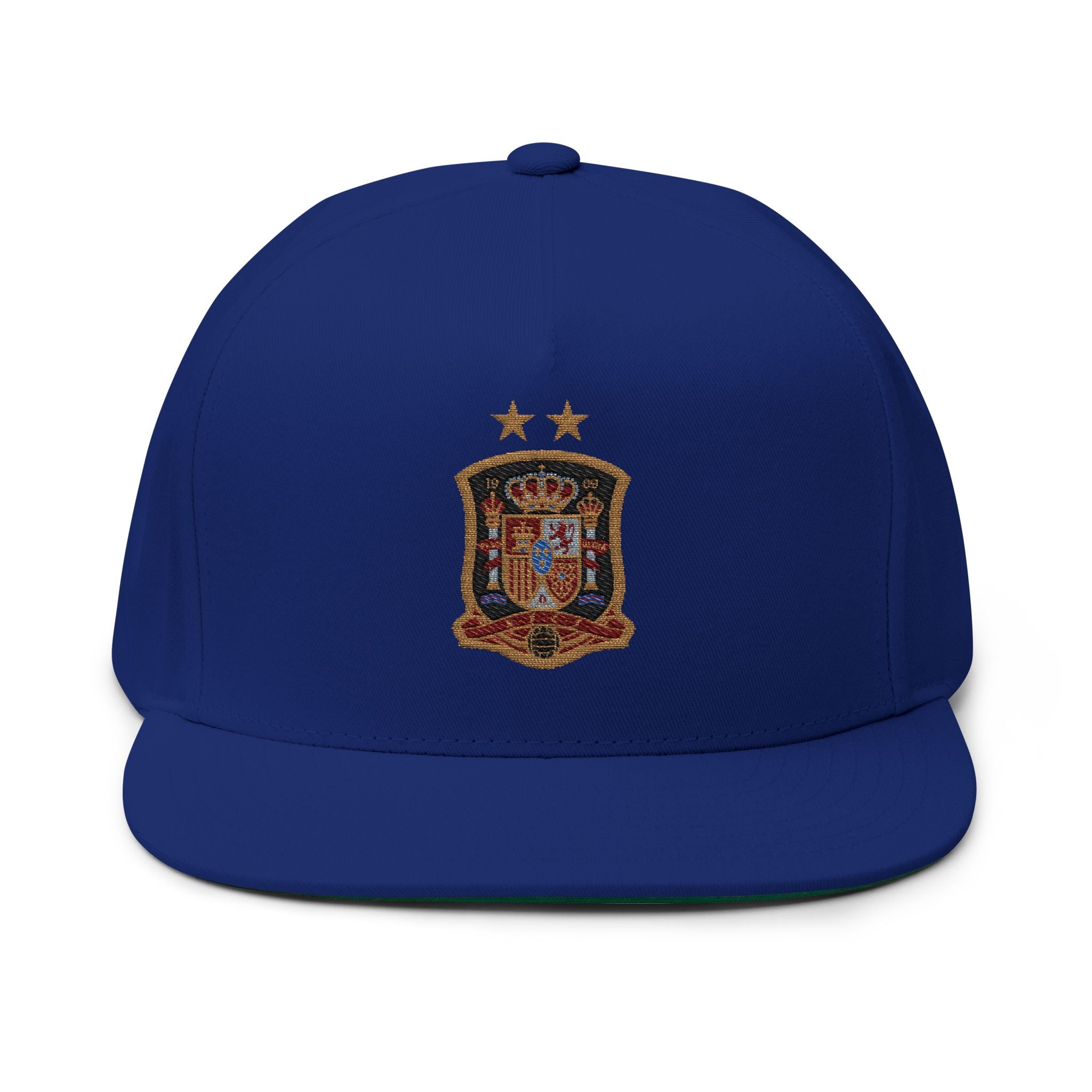 Embroidered Spanish Crest Flat Bill Cap  Royal Spain Soccer Emblem Snapback