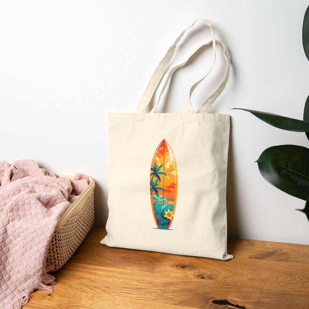 Venice Beach Surf Tote  Canvas Beach Bag with Sunset Palm & Surfboard Design