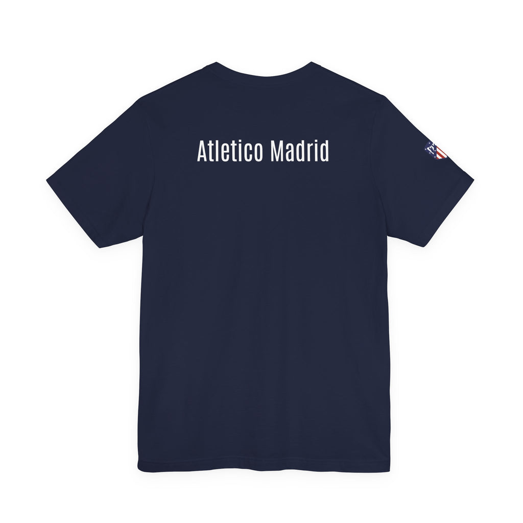 Atletico Madrid Shield T-Shirt Front Chest & Sleeve Logo Soccer Tee
