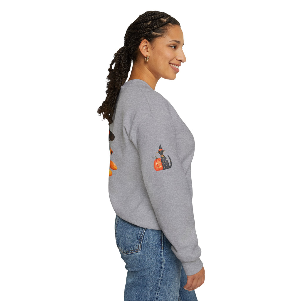Halloween Candy Crewneck Sweatshirt — 'Happy Halloween' Jack-o'-Lantern & Candy Design