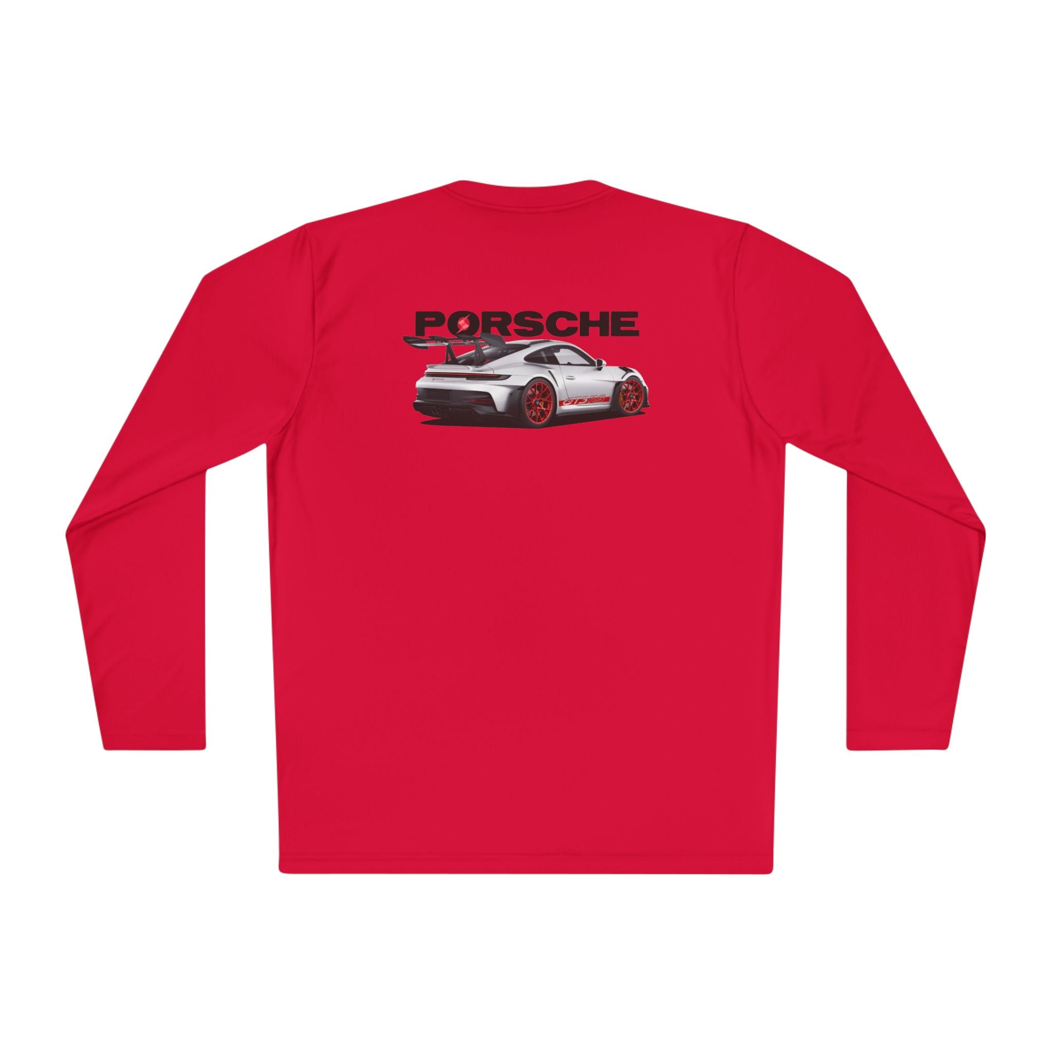 Porsche Racing Graphic Long Sleeve Tee Sports Car Crest and Rear View Print