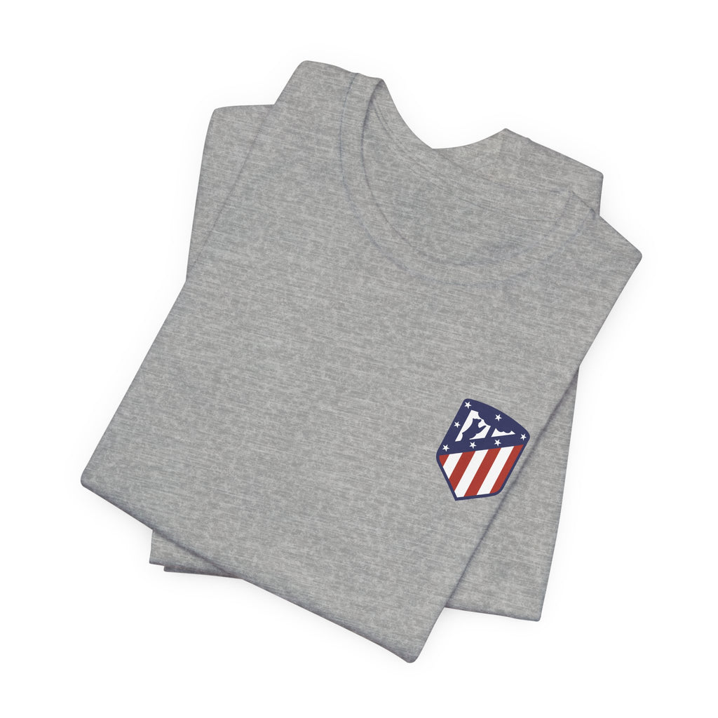 Atletico Madrid Shield T-Shirt Front Chest & Sleeve Logo Soccer Tee