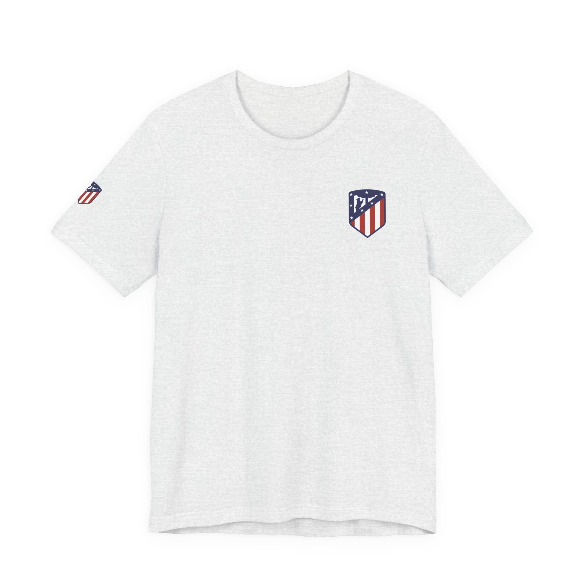 Atletico Madrid Shield T-Shirt Front Chest & Sleeve Logo Soccer Tee