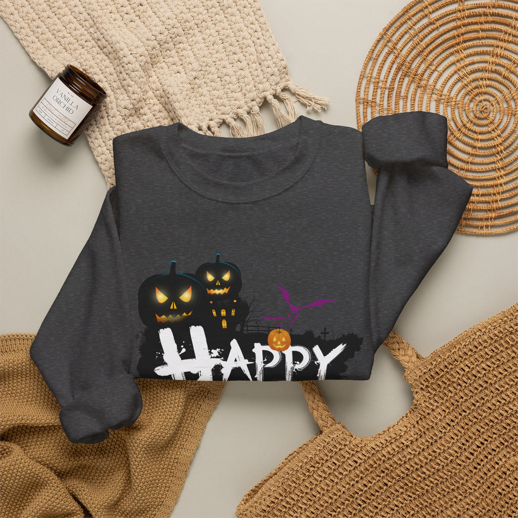 Halloween Pumpkin Crewneck Sweatshirt — "Happy Halloween" Graphic