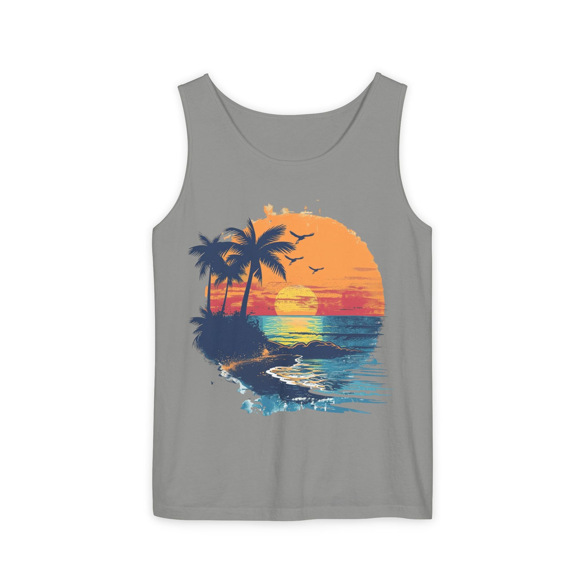 Tropical Sunset Tank Top Palm Tree Beach Graphic Tank