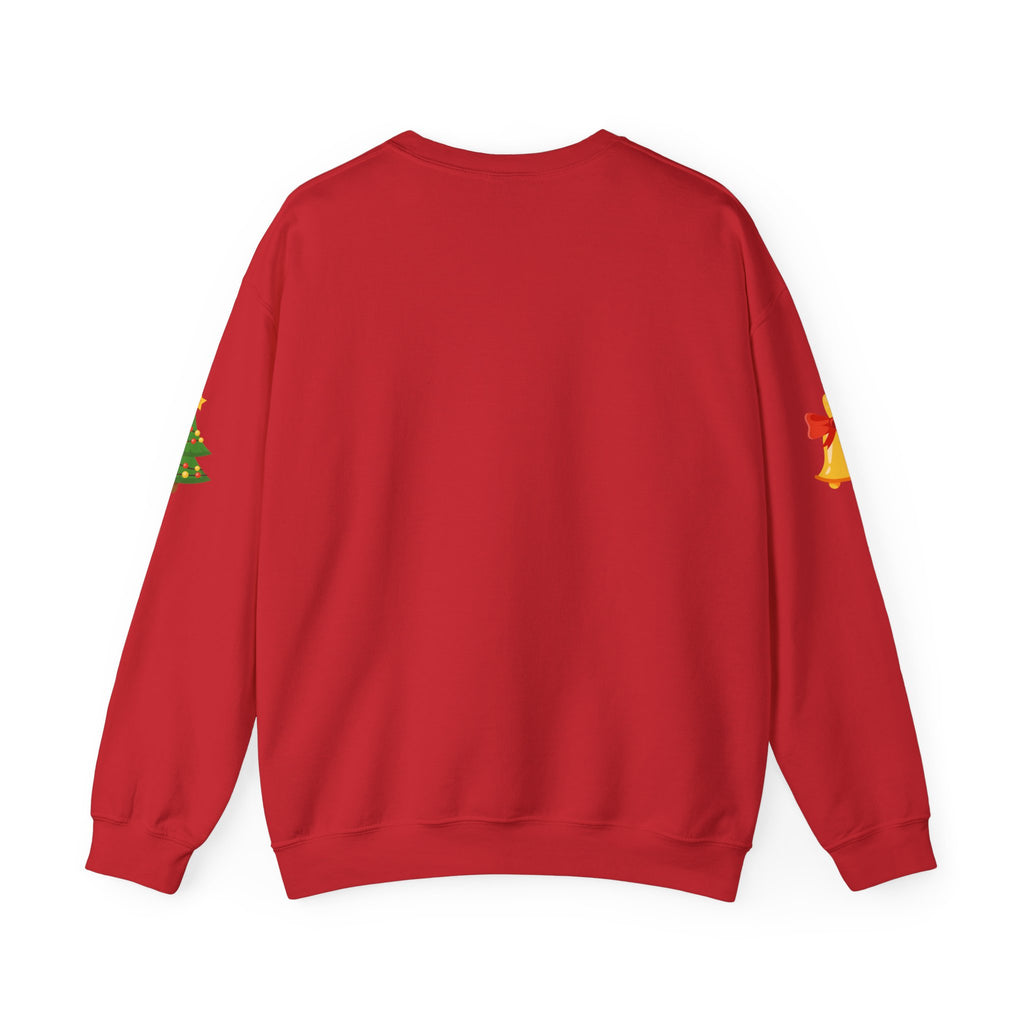 Santa in Wreath Crewneck Sweatshirt Christmas Tree Sleeve Accents
