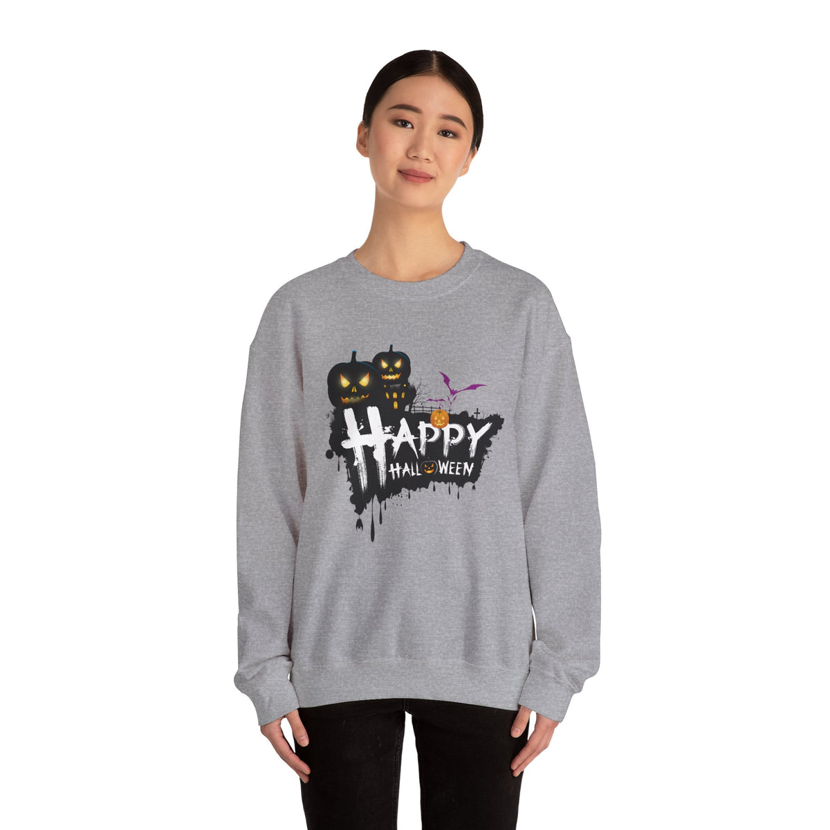 Halloween Pumpkin Crewneck Sweatshirt — "Happy Halloween" Graphic