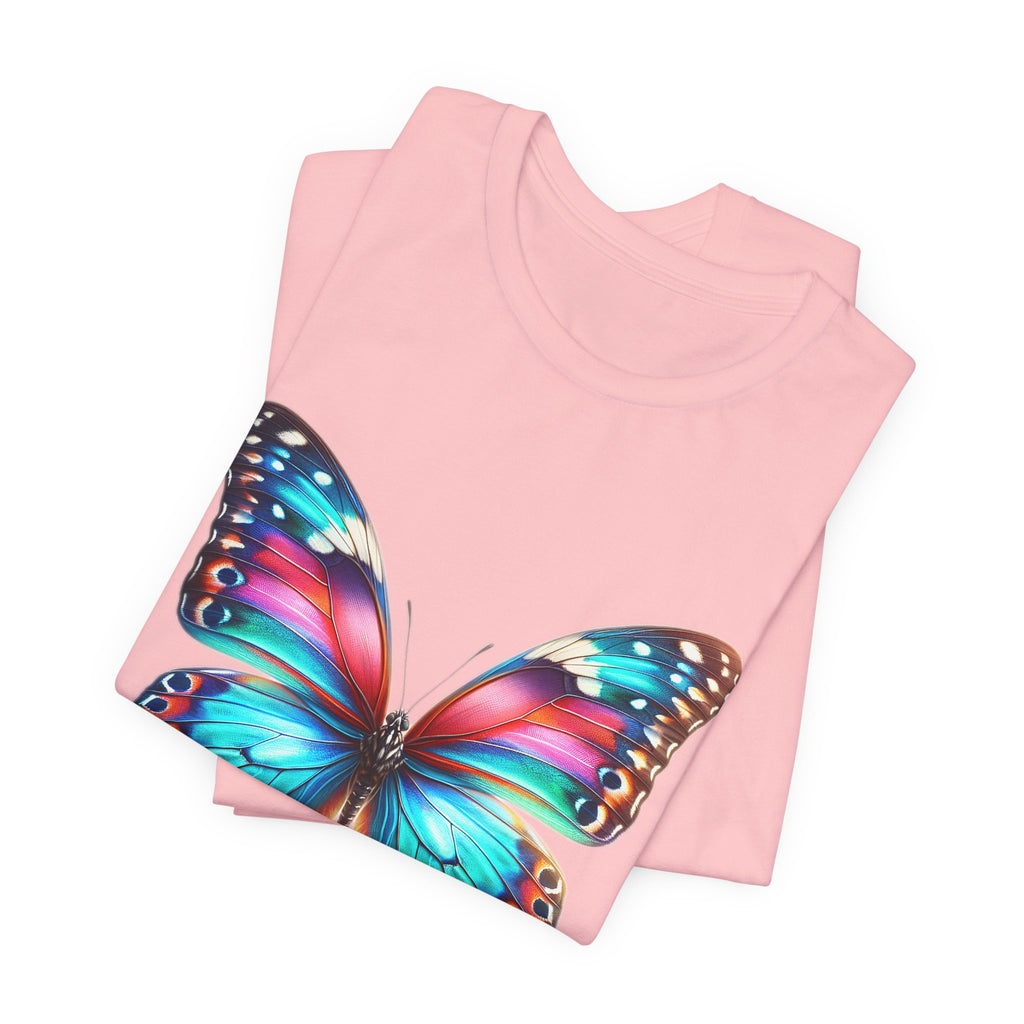 Vibrant Rainbow Butterfly Tee Colorful Monarch Wing Graphic